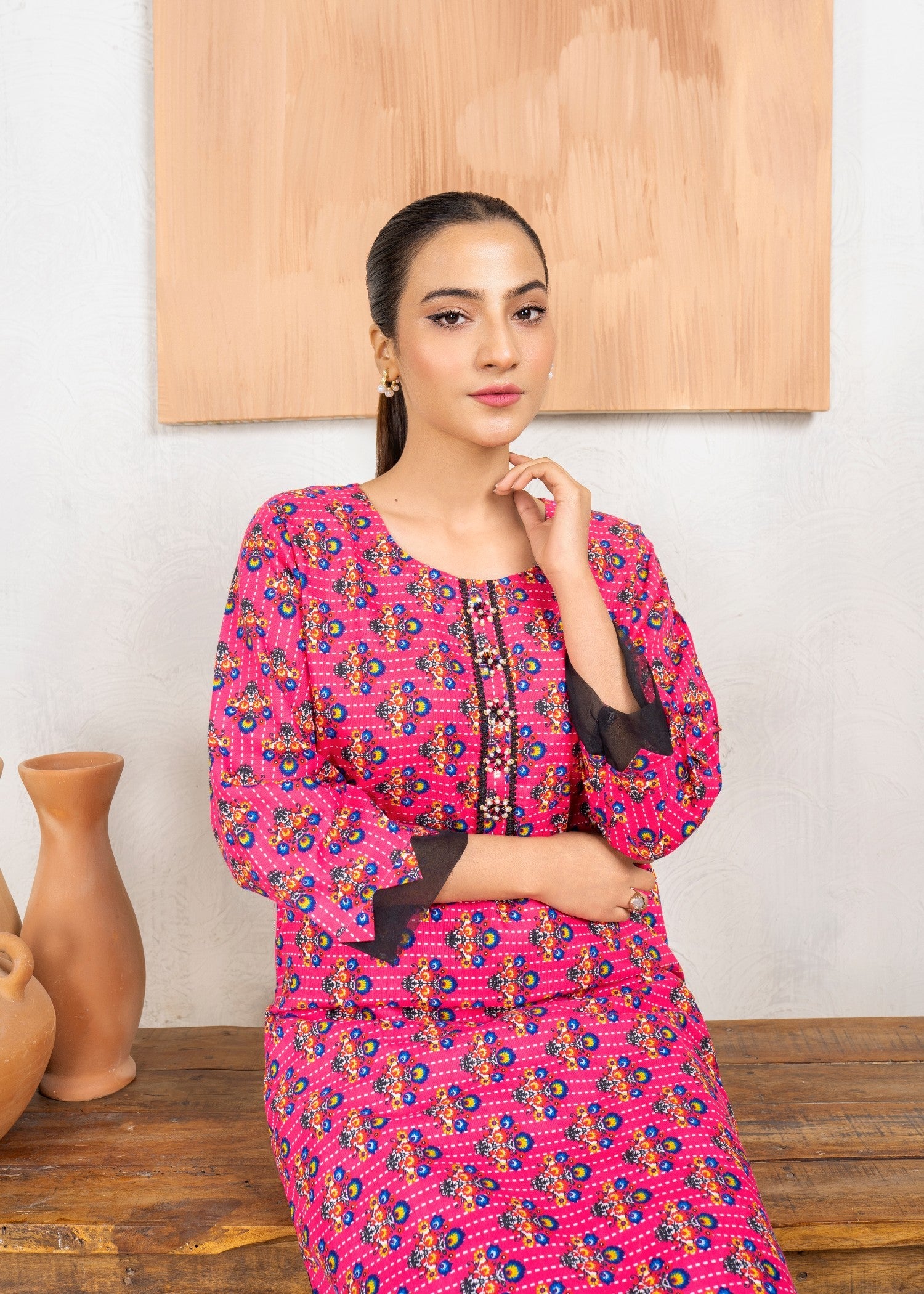 khaddar Co Ord Sets in Hot pink red