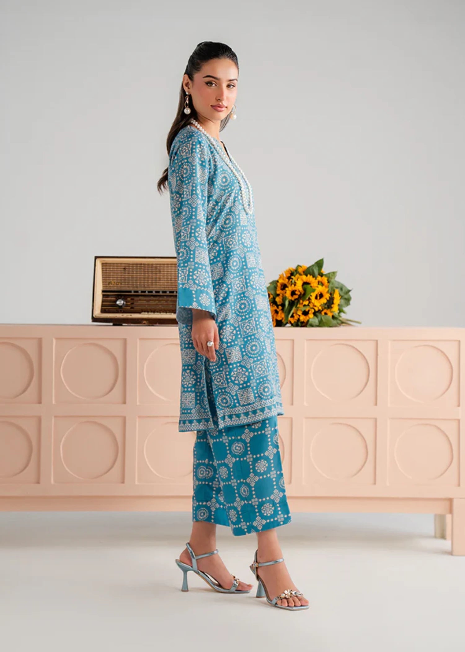 poly lawn Kurta Set in Sky blue