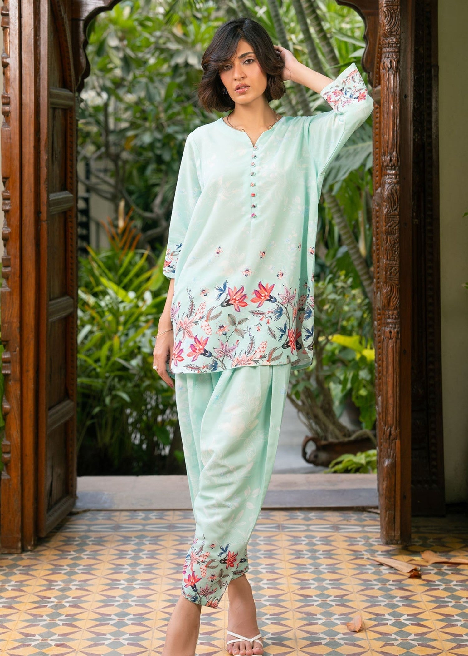 poly lawn Co Ord Sets in Mint green