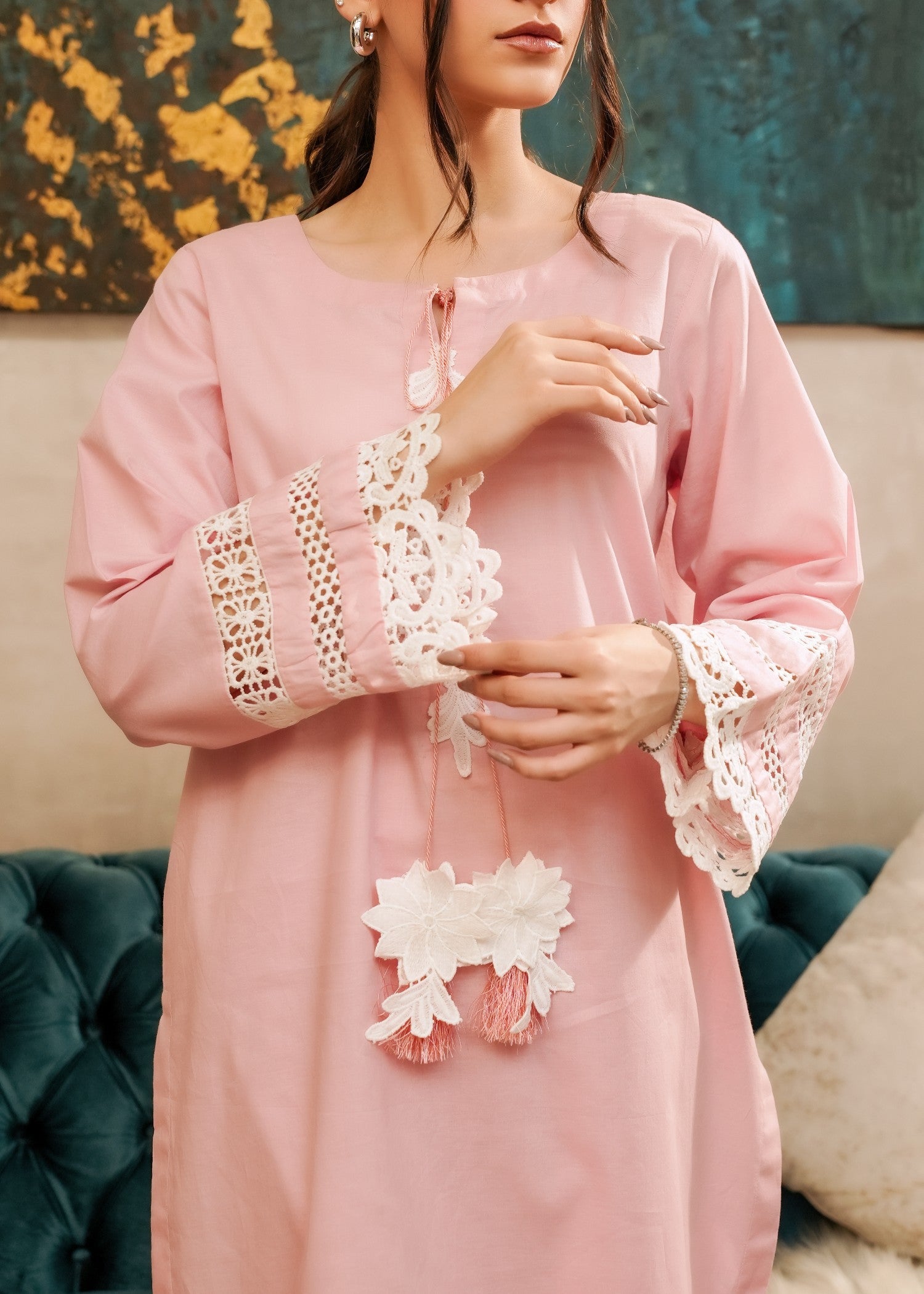 cotton Kurta Set in Light pink