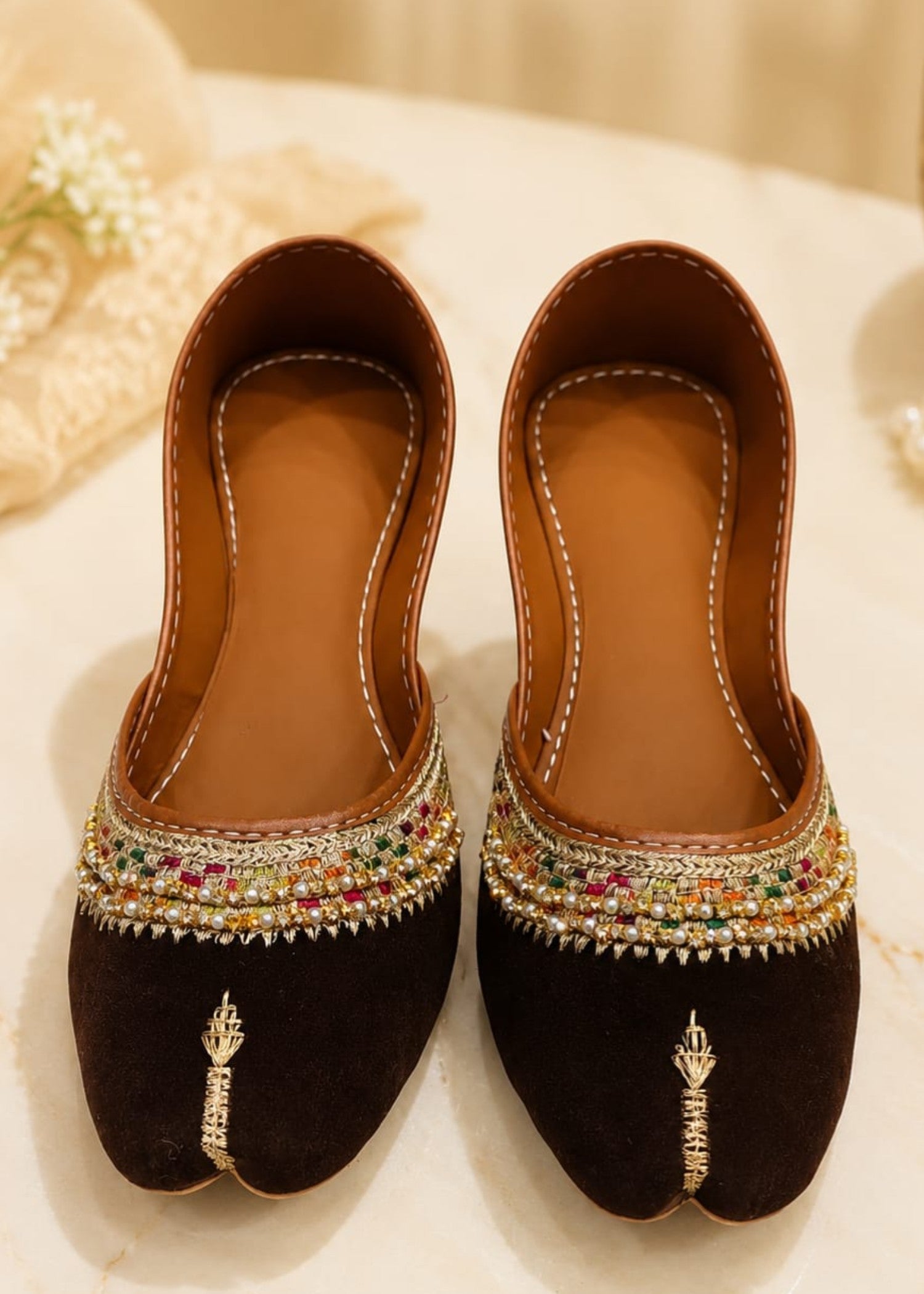 Khussa in Cinnamon brown by - High Quality Women Khussa FFL9953