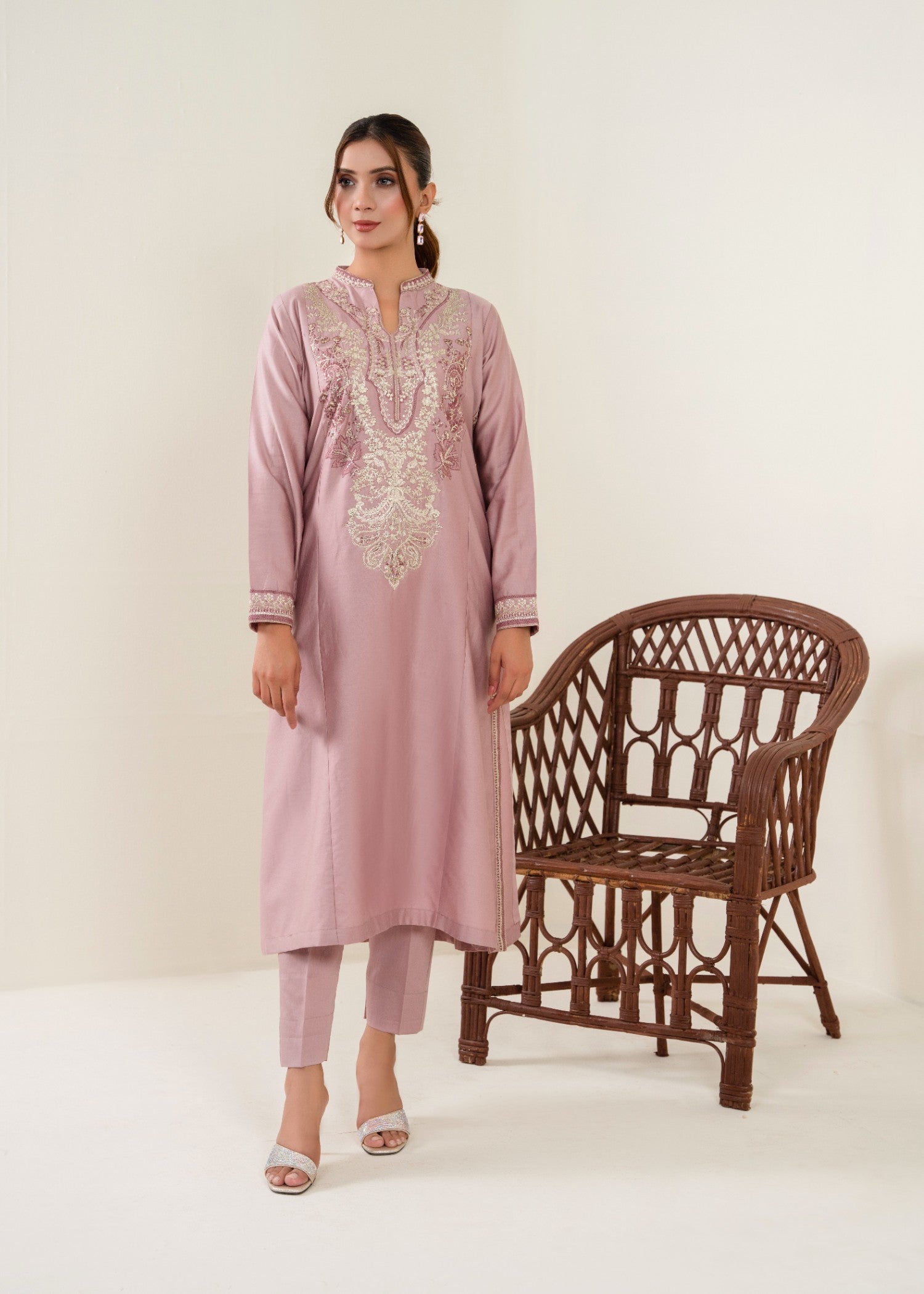 cotton satin Kurta Set in Mauve