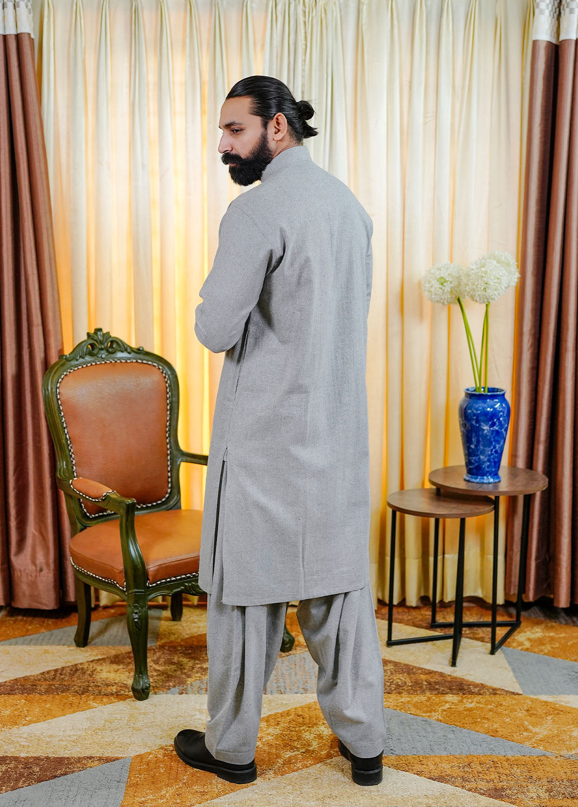 blended wool Shalwar Kameez in Grey