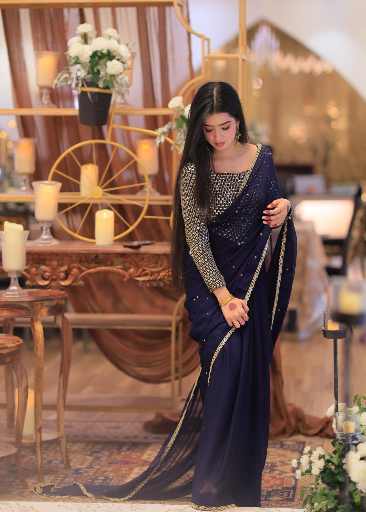 raw silk Saree in Navy blue