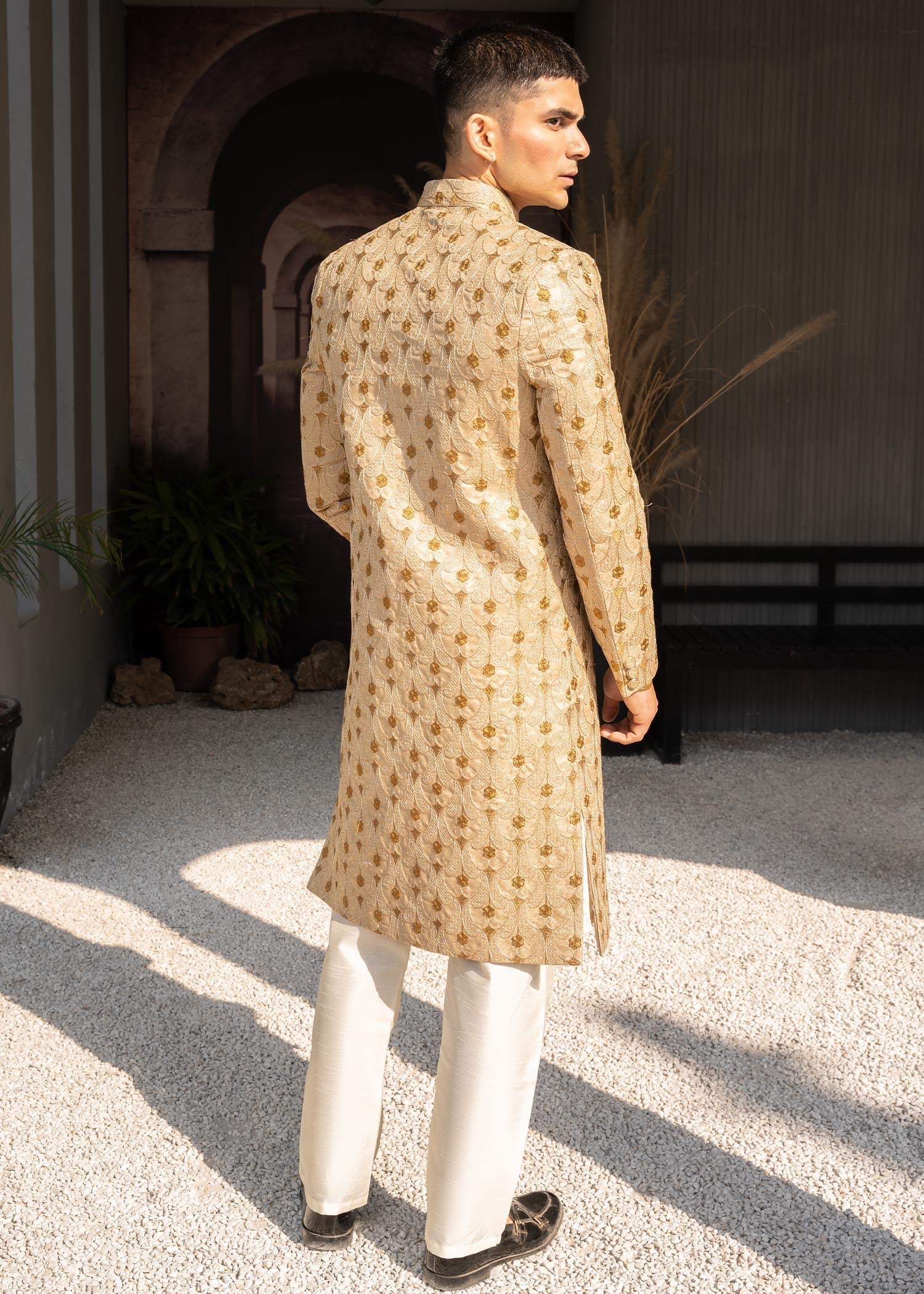 silk Sherwani in Beige