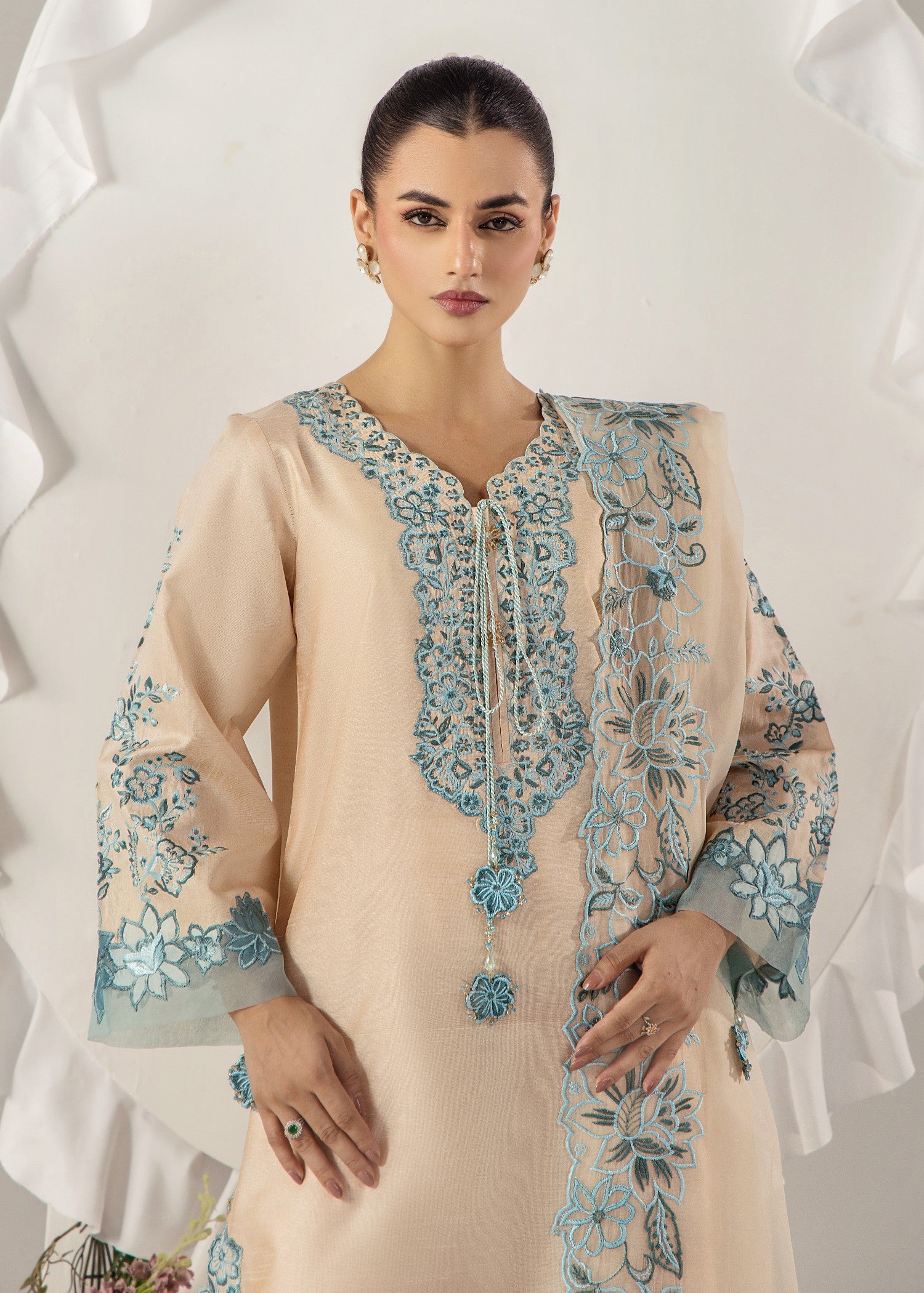 raw silk Kurta Set in Peach orange