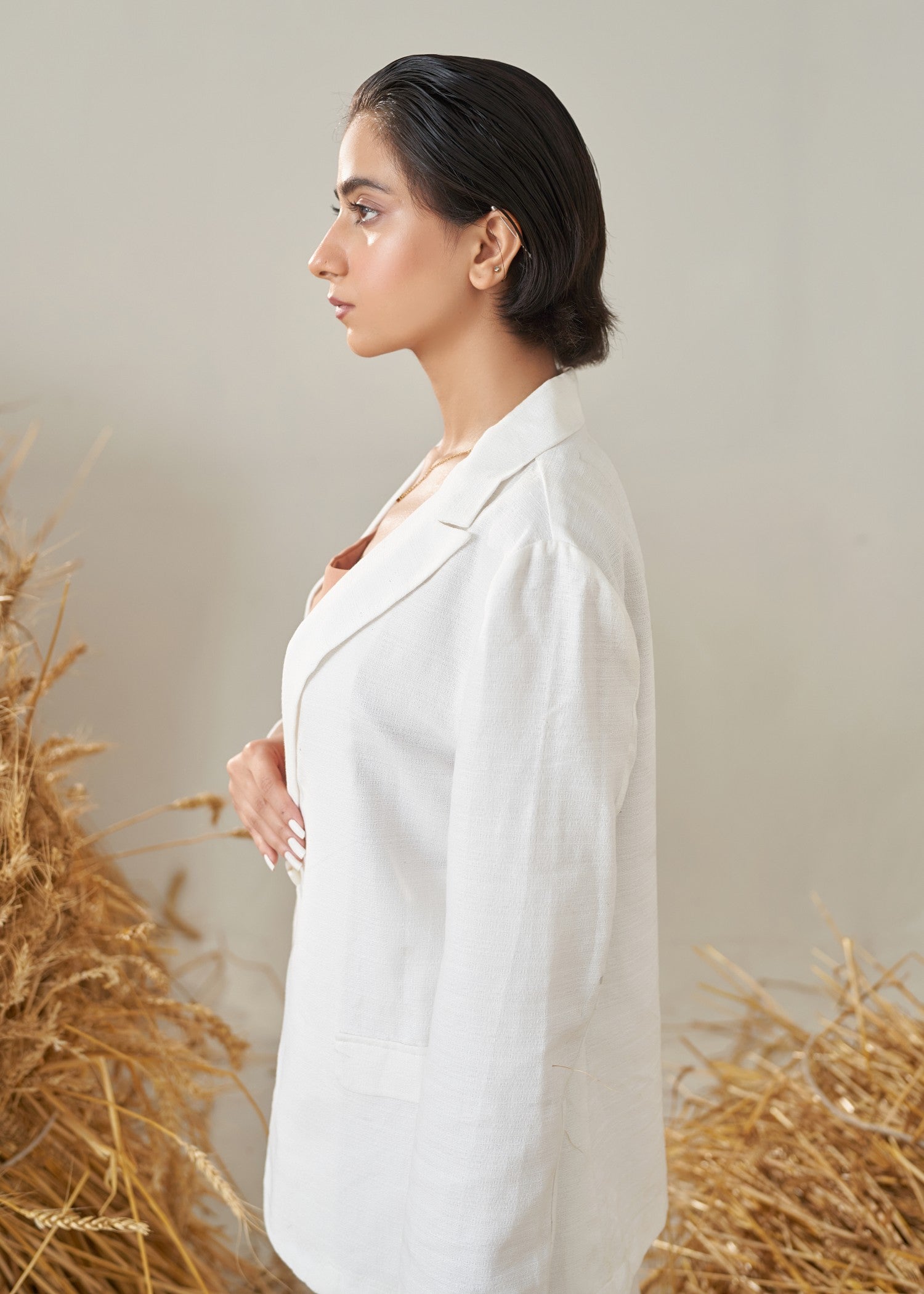 injected slub Blazer in White