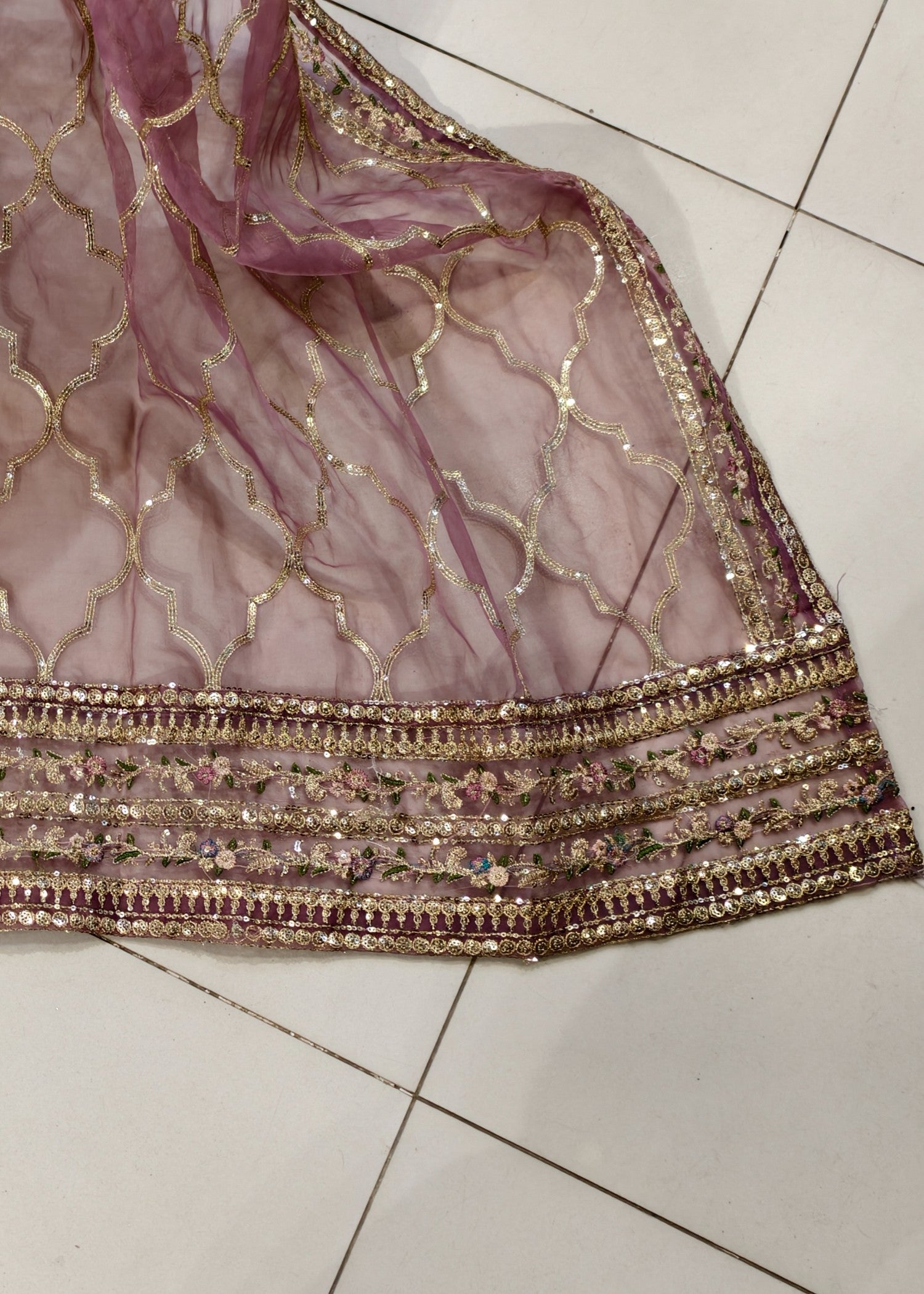 organza Lehenga in Mauve