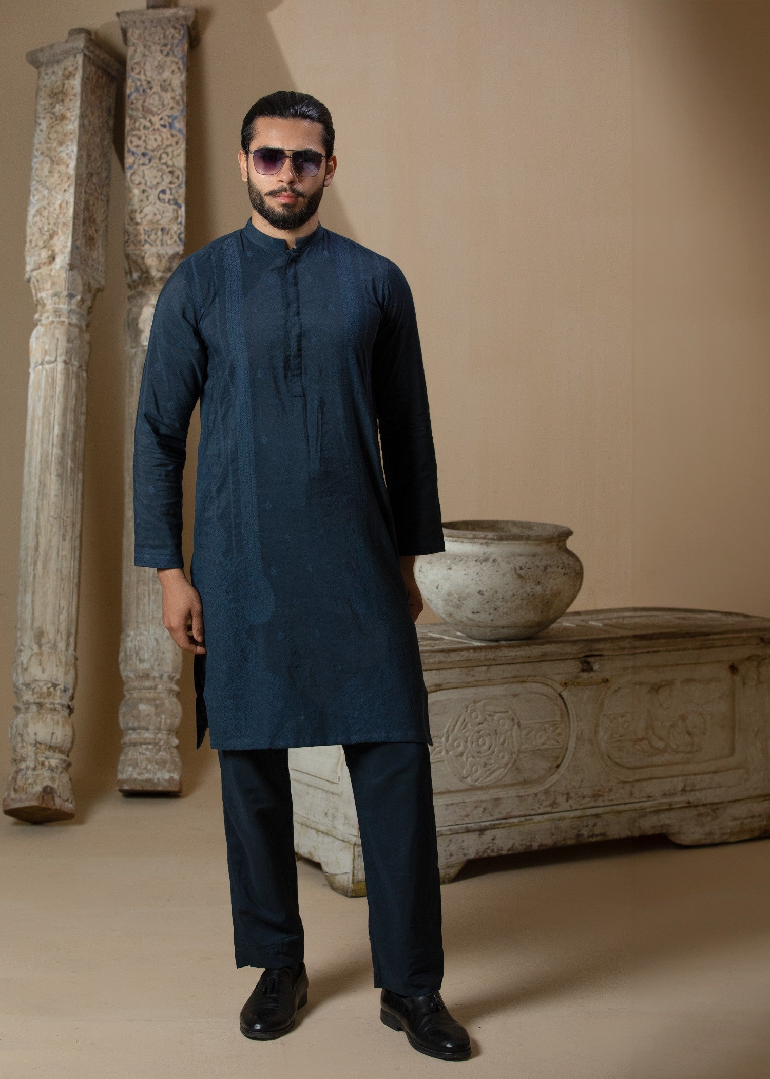 cotton silk Kurta Set in Midnight blue