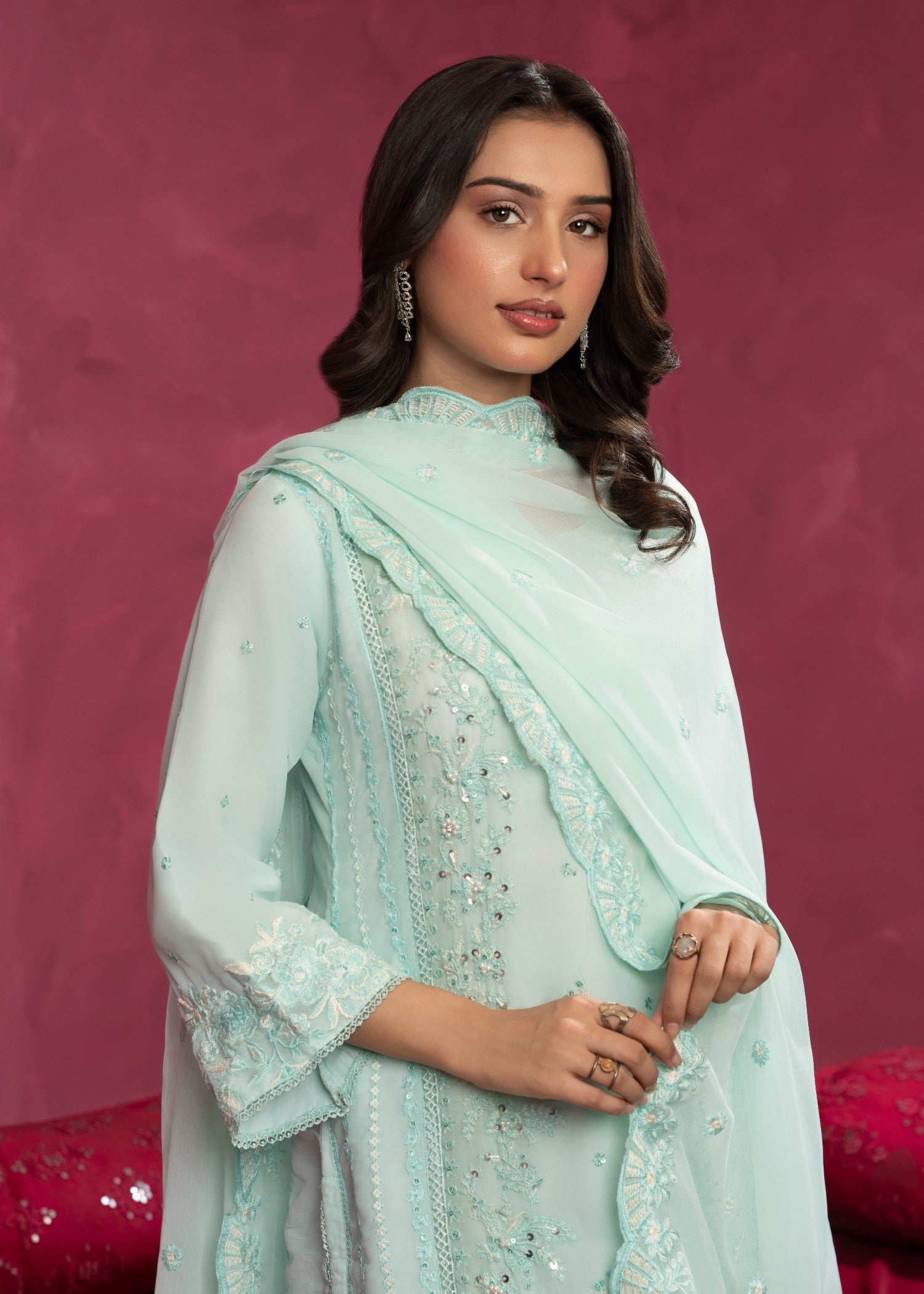 chiffon Kurta Set in Ice blue