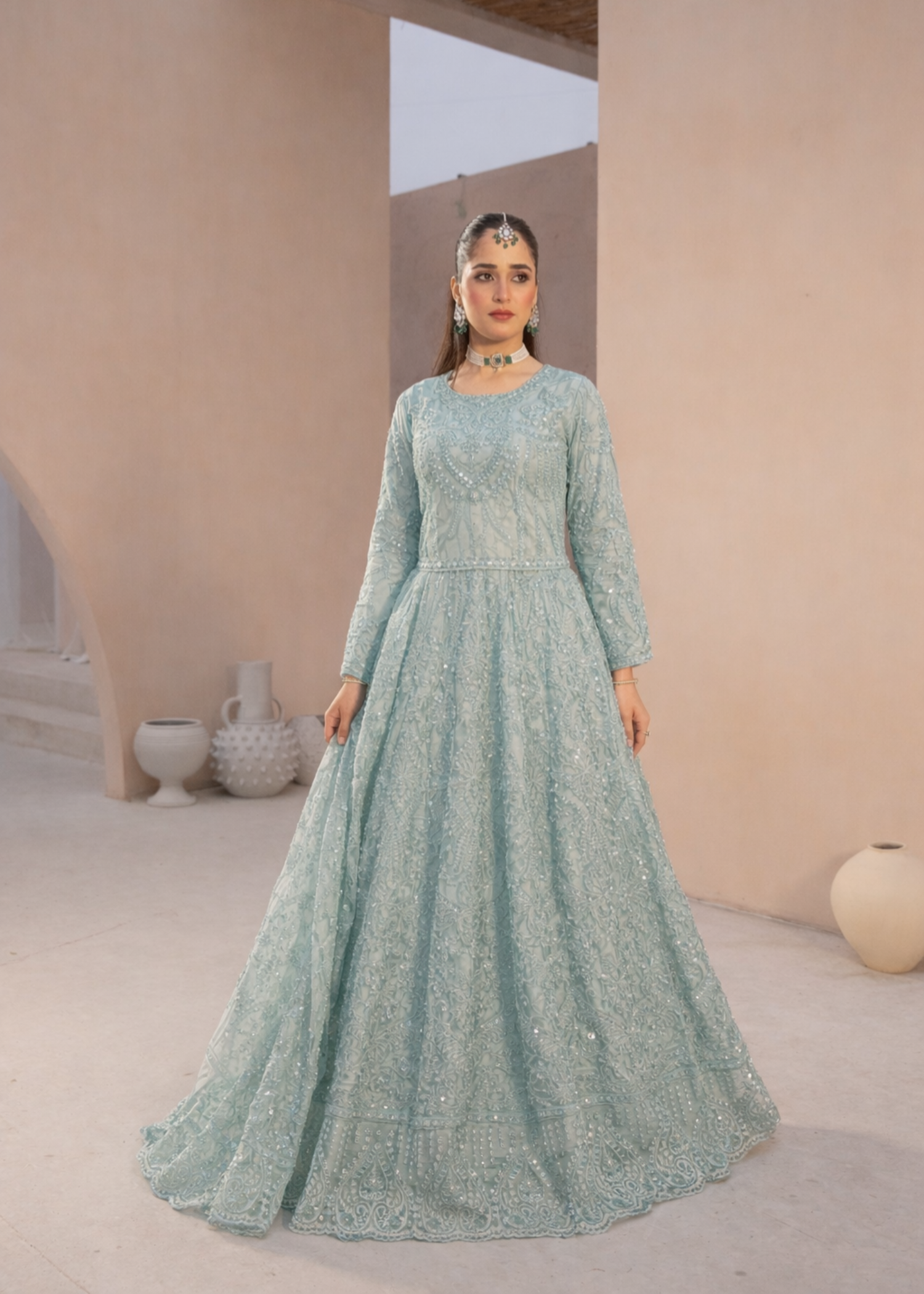net Lehenga in Ash grey