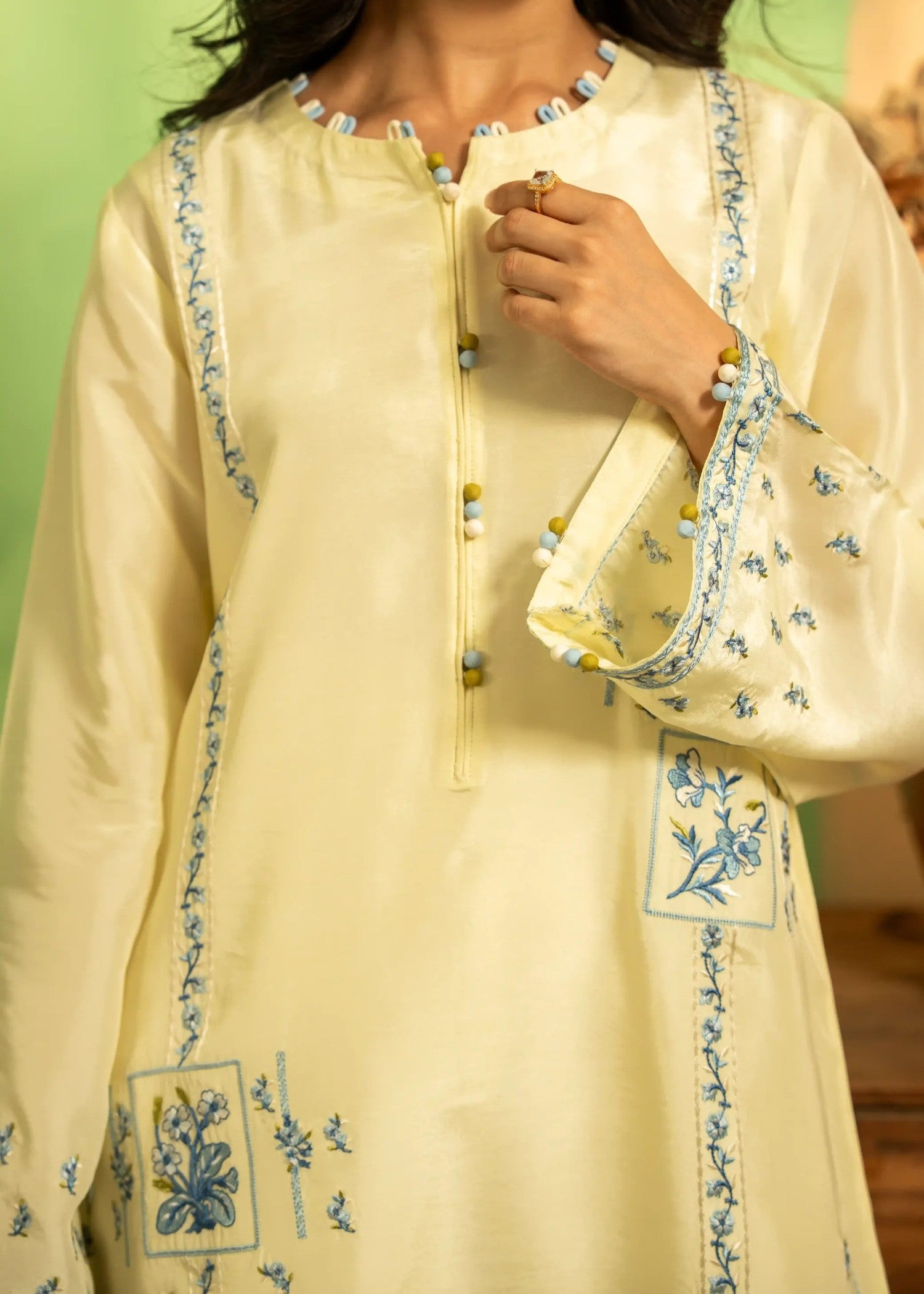 khaddi silk Kurta Set in Lemonade