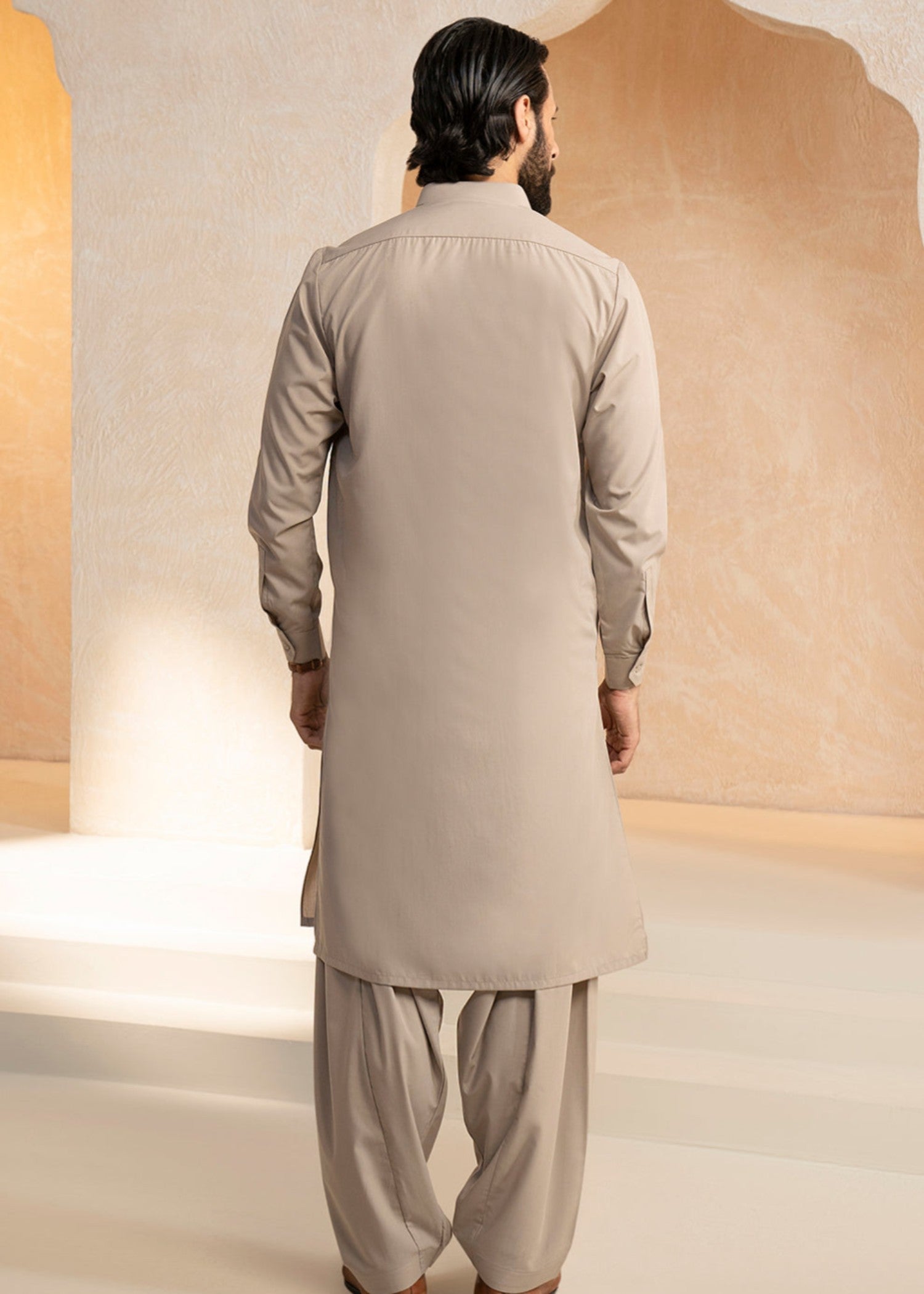 blended satin Shalwar Kameez in Beige
