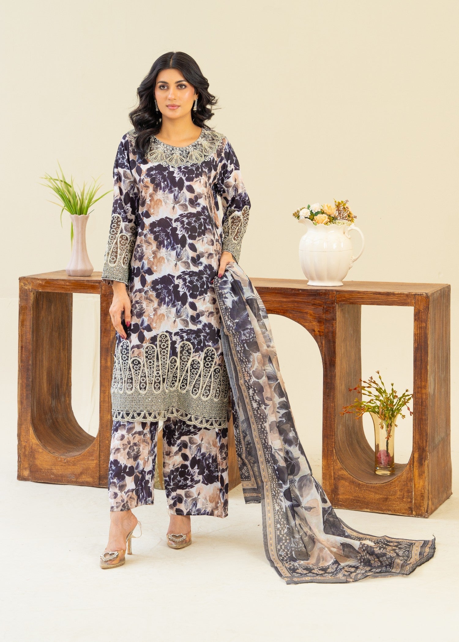 corduroy Kurta Set in Charcoal black