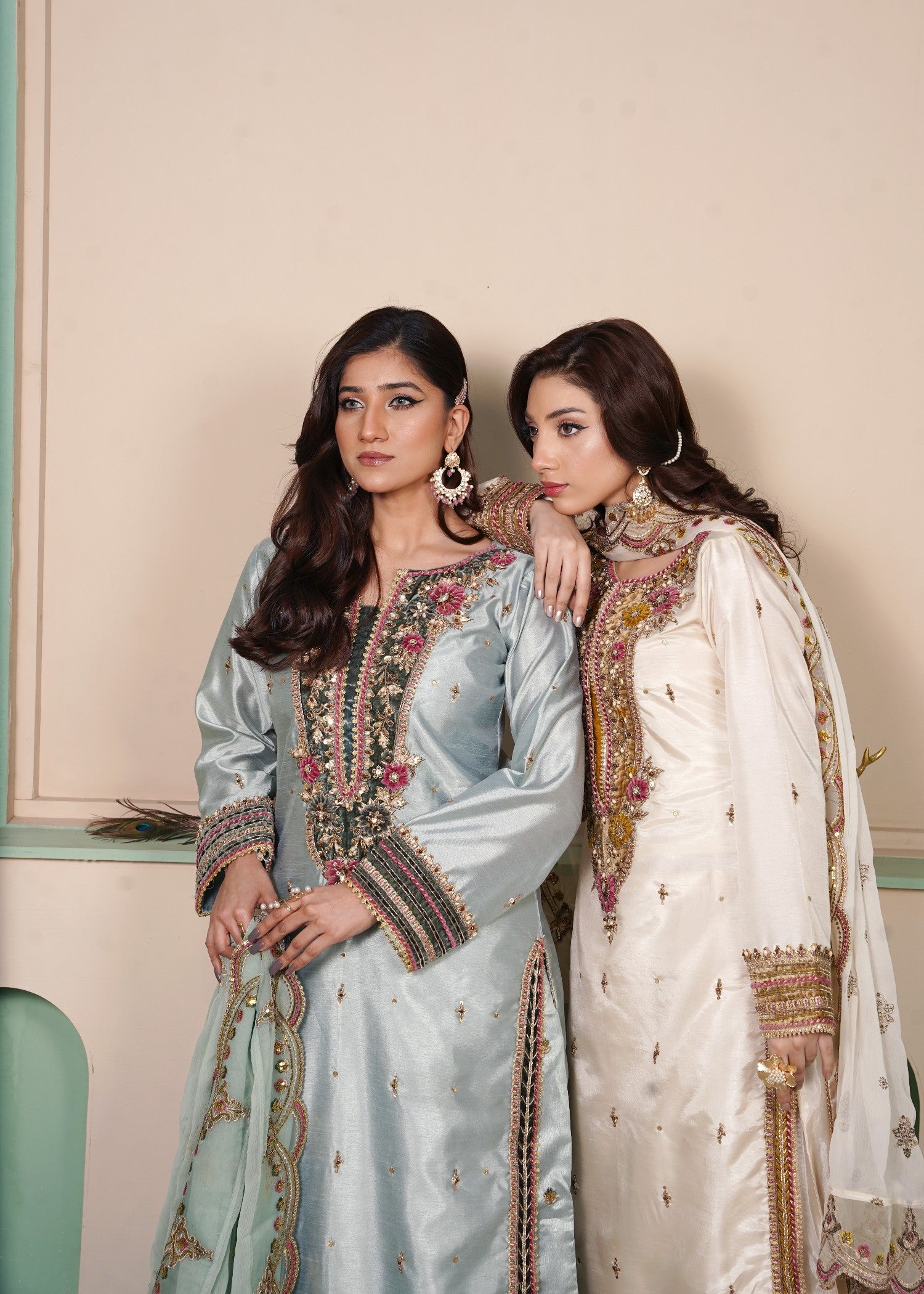 tussar silk Kurta Set in Light blue