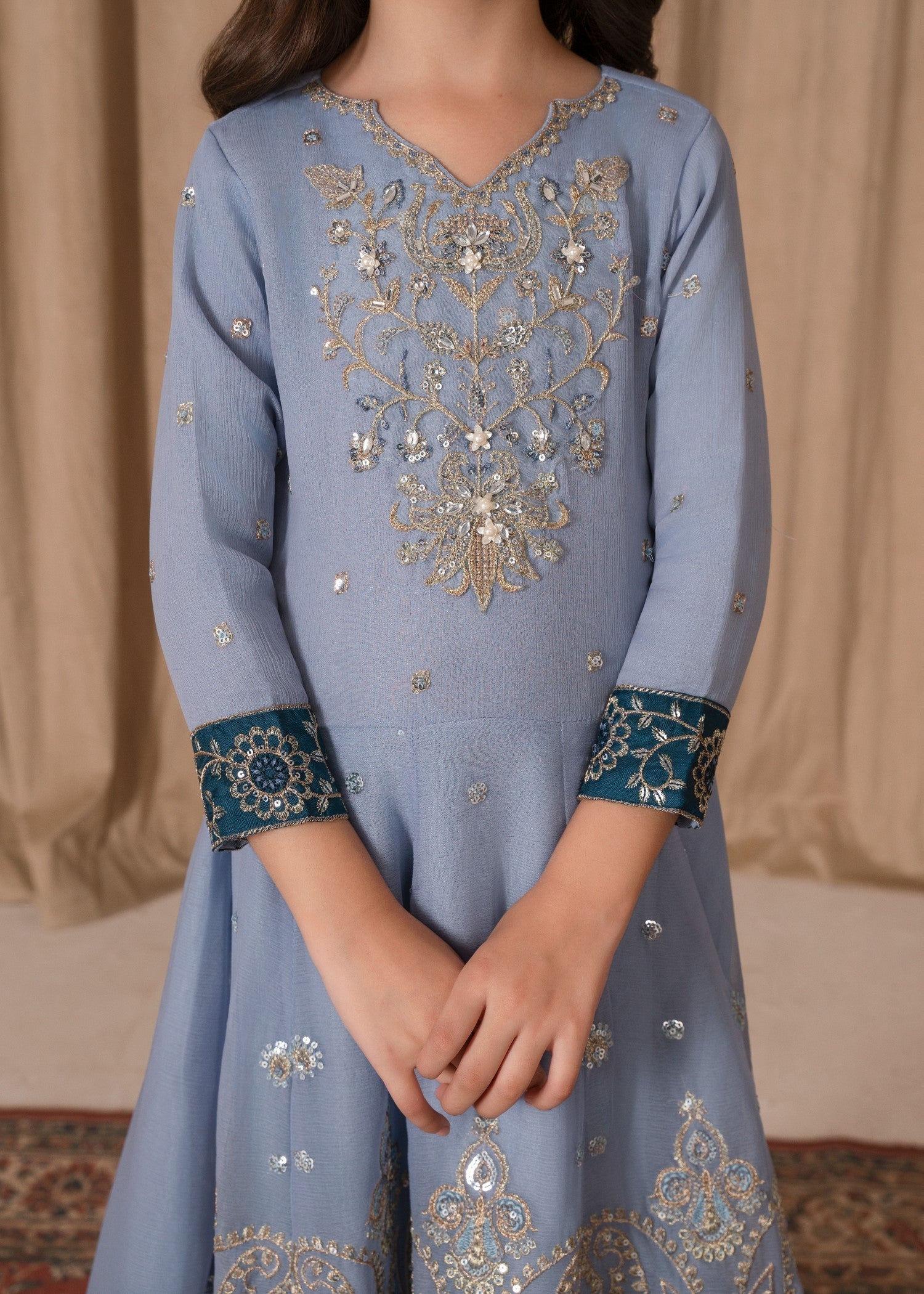 chiffon Pishwas in Ice blue