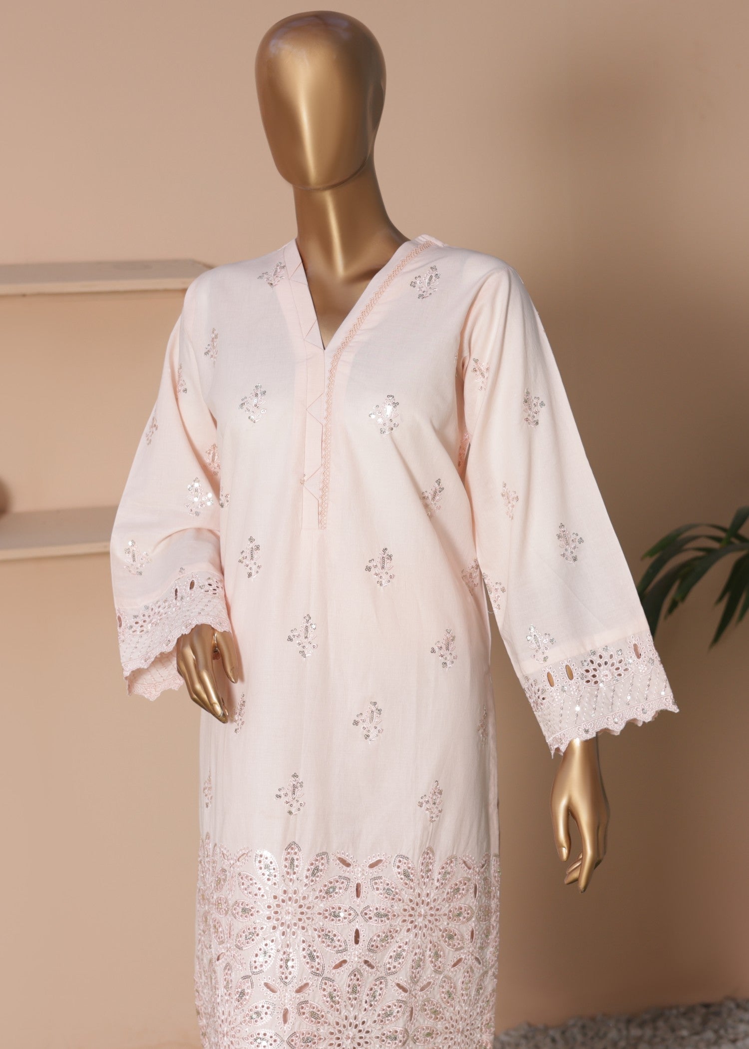 cambric Kurta Set in Blush pink