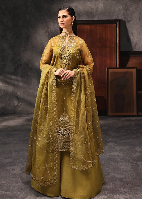 organza Unstitched in Olive green