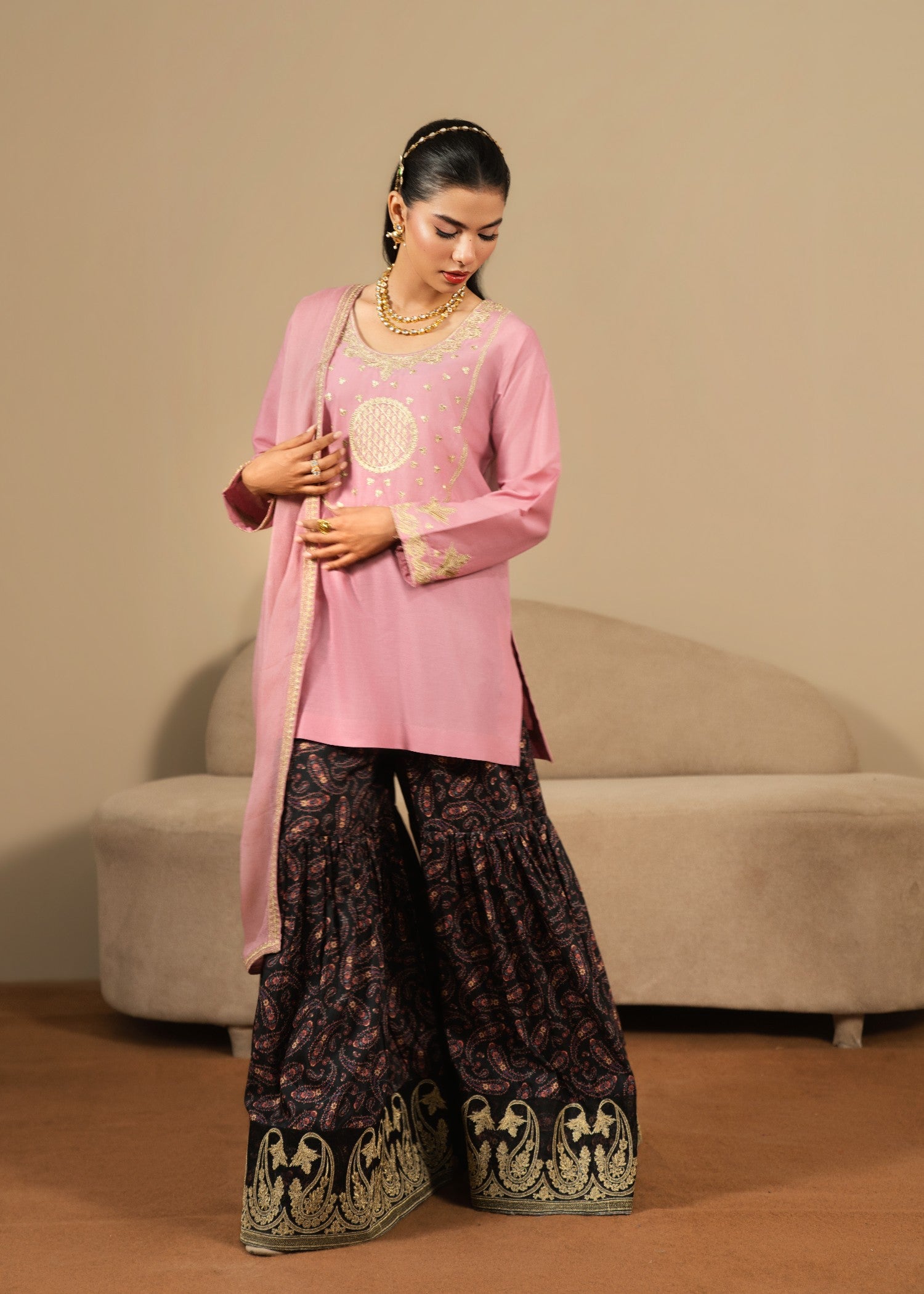 cotton Gharara in Tea rose pink