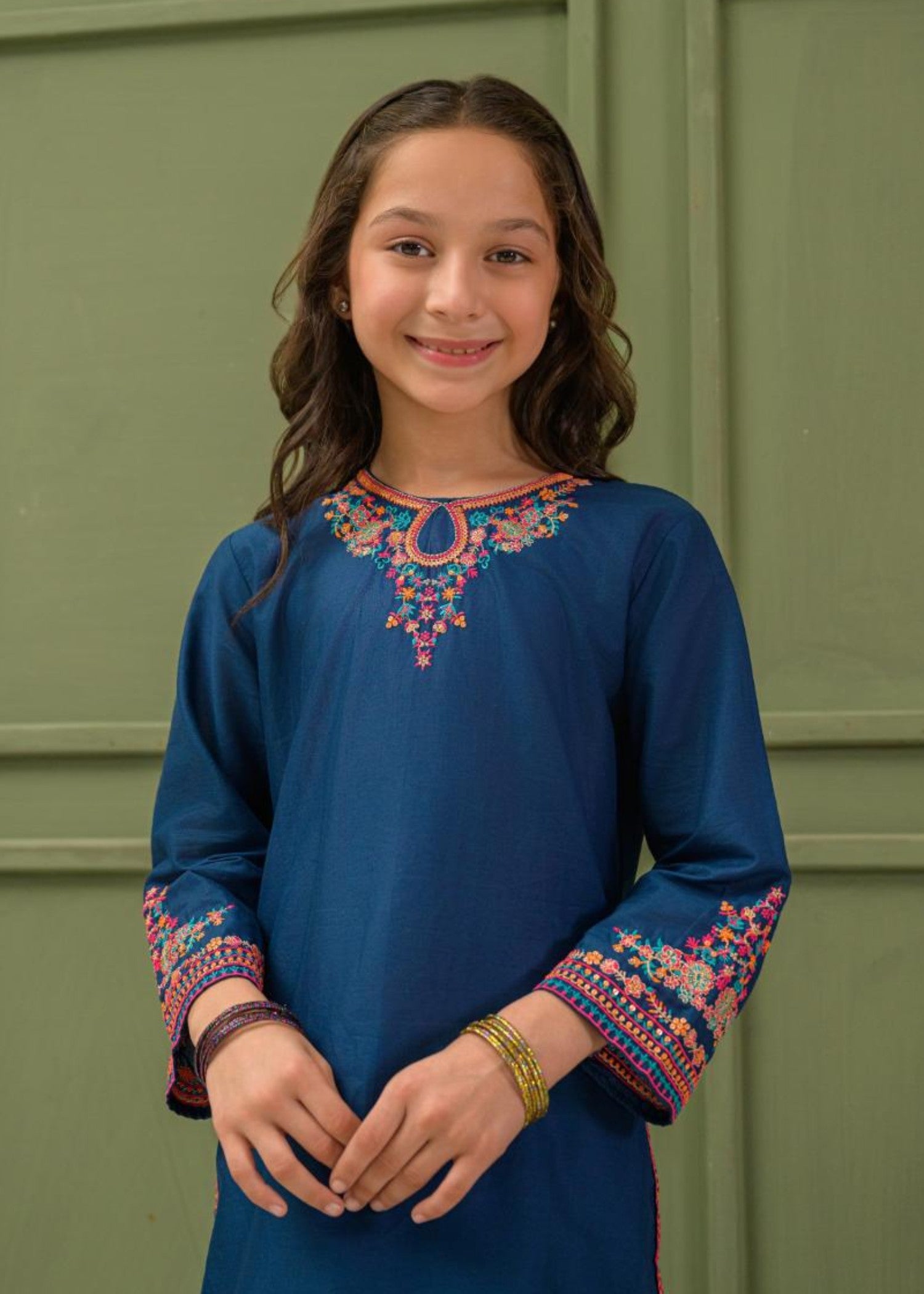 lawn Kurta Set in Dark blue