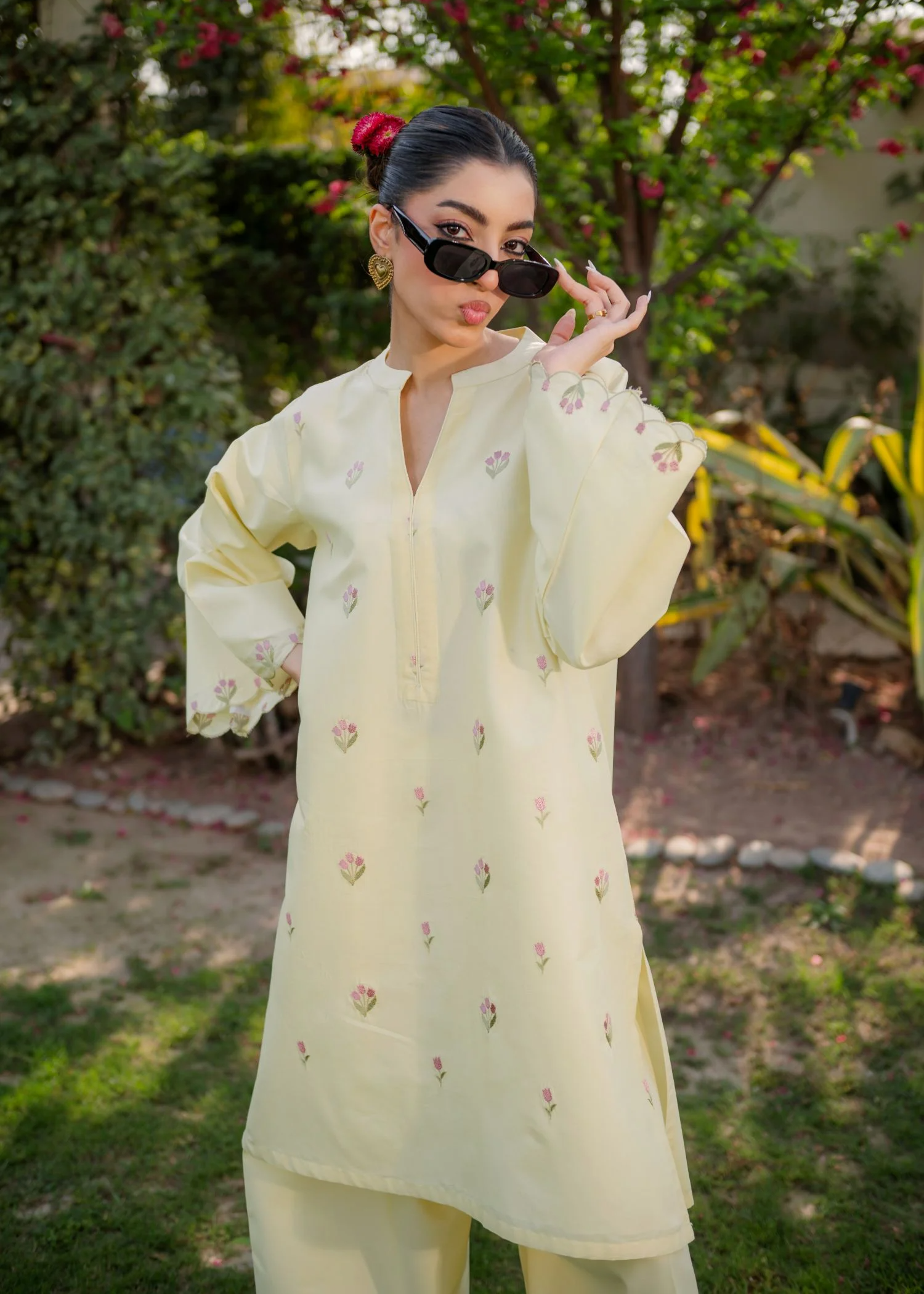 pure cotton Kurta Set in Light yellow