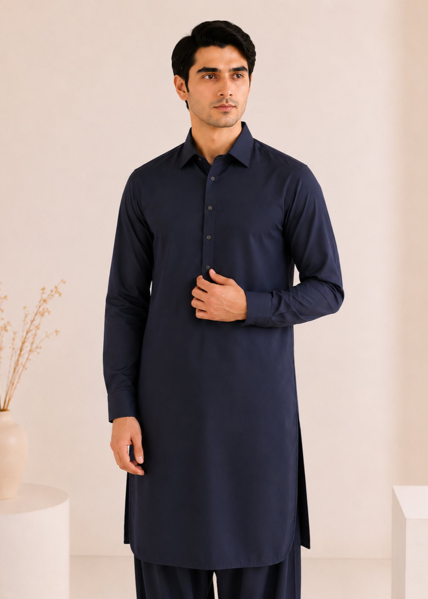 wash & wear Shalwar Kameez in Navy blue by Muraqsh