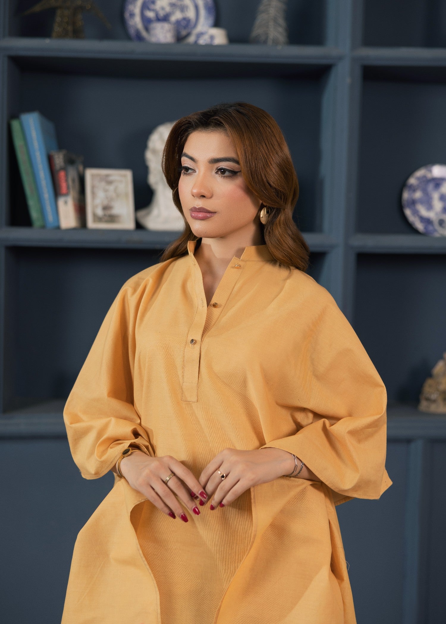 lawn cotton Kaftan in Gold