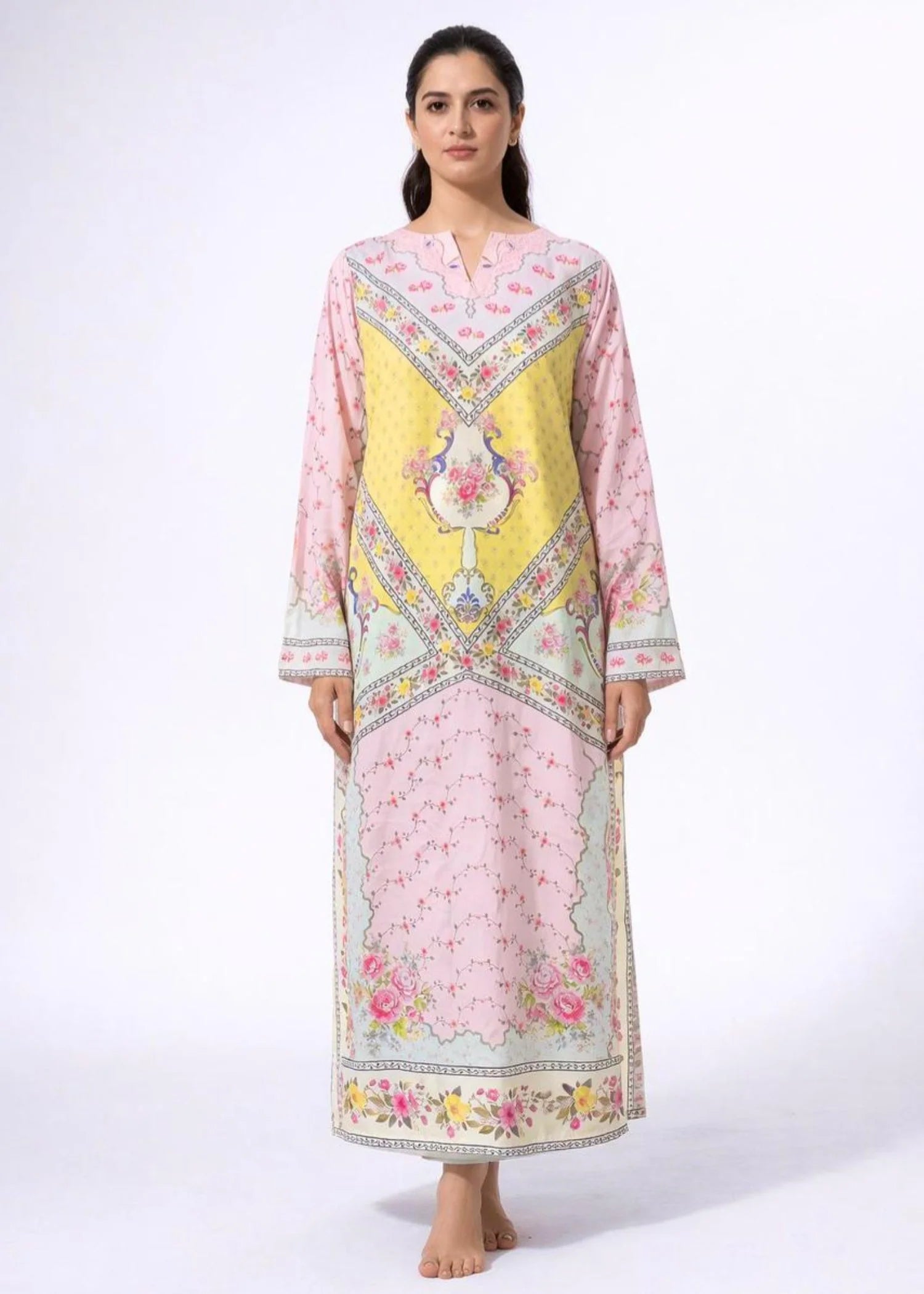poly lawn Kurti in Pink