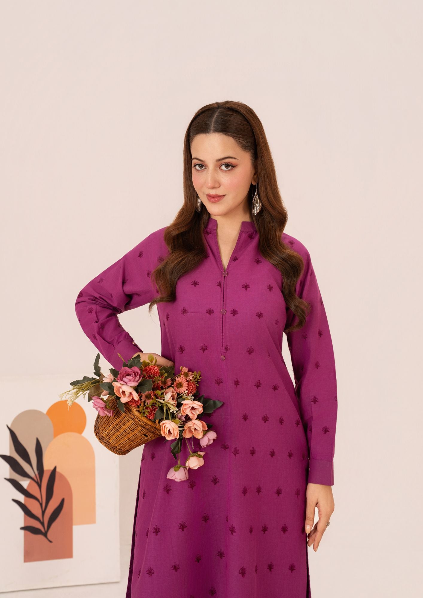 cambric Kurta Set in Magenta haze