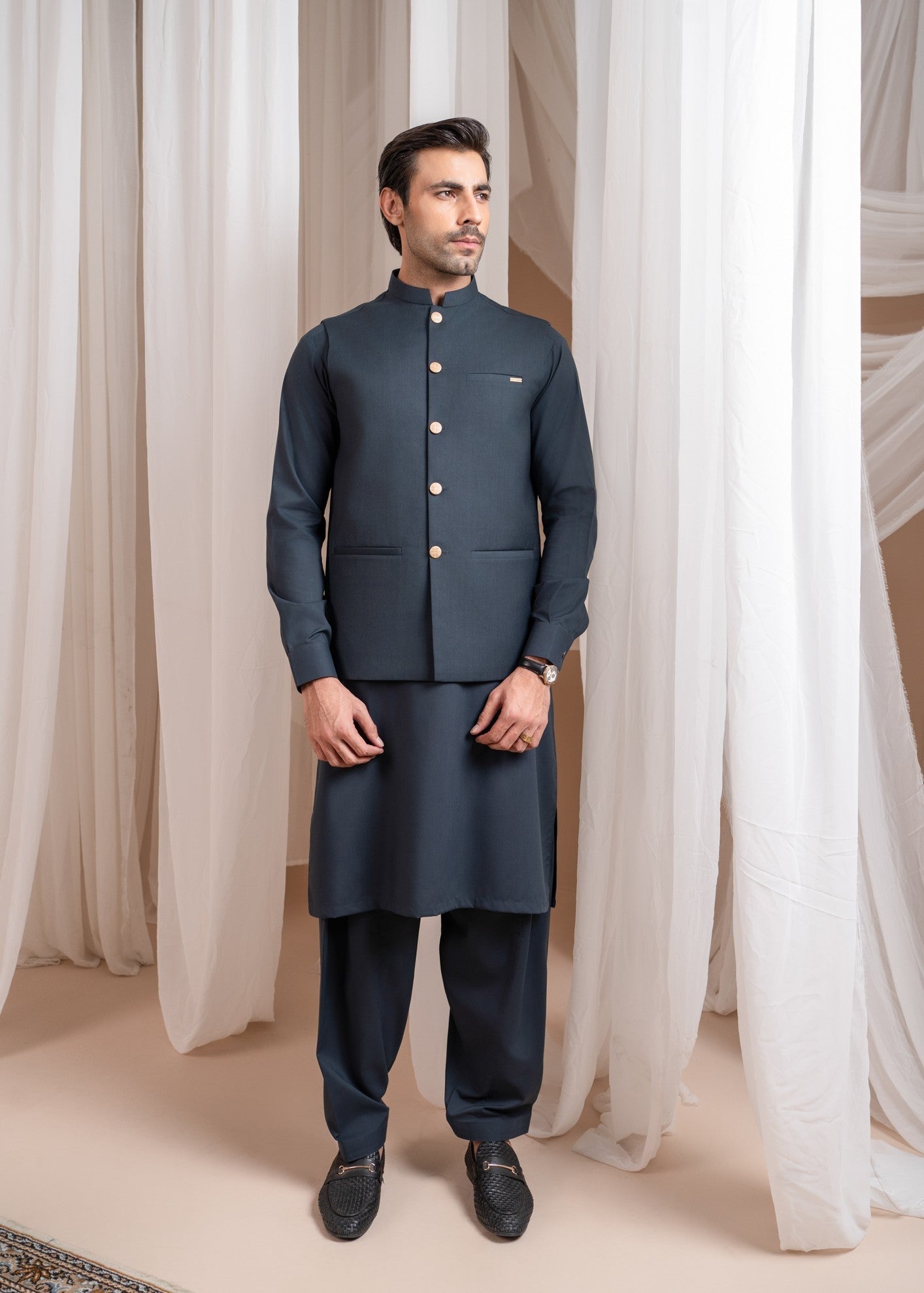 wash & wear Waistcoat in Charcoal by Muraqsh