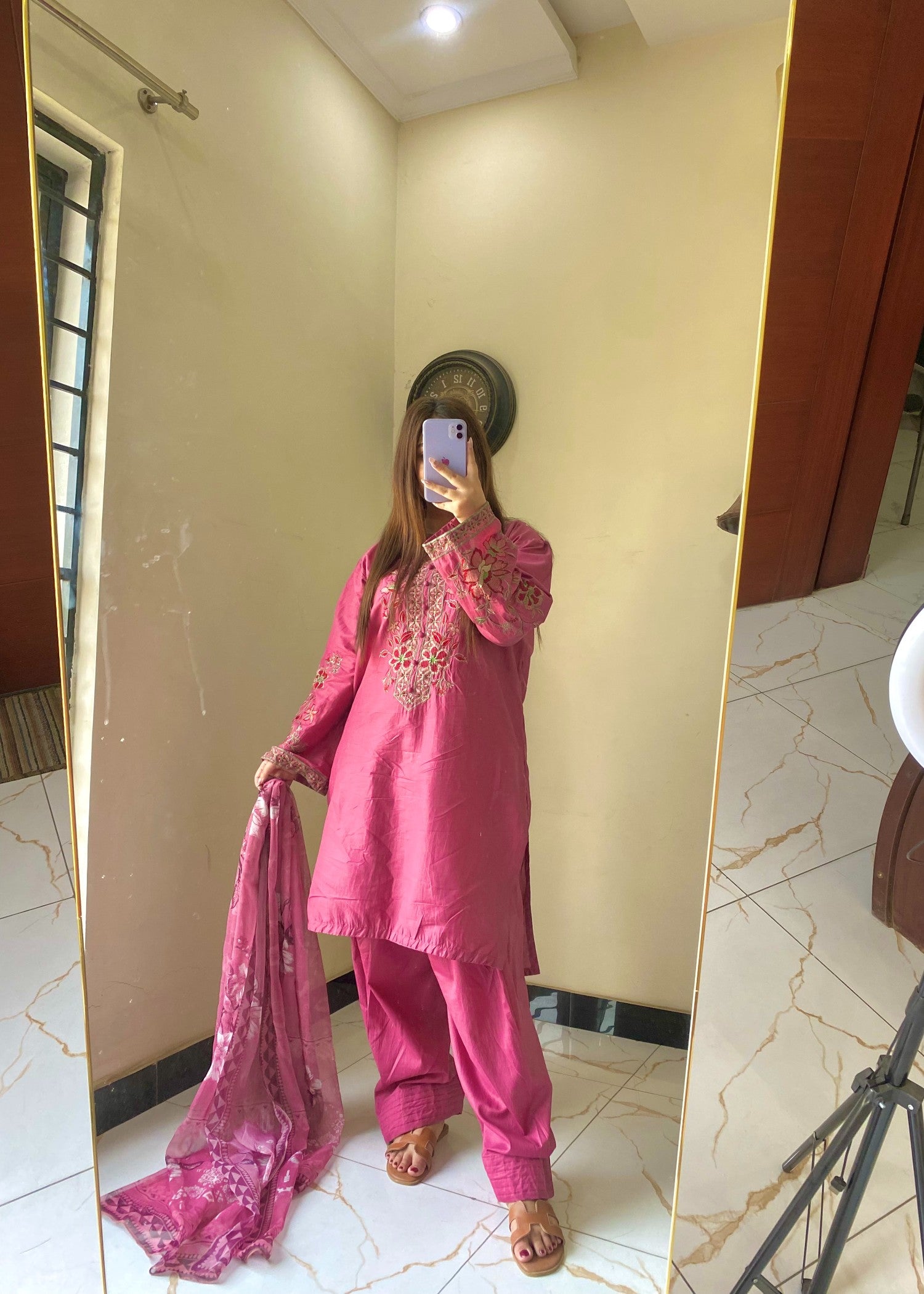 lawn cotton Kurta Set in Deep pink