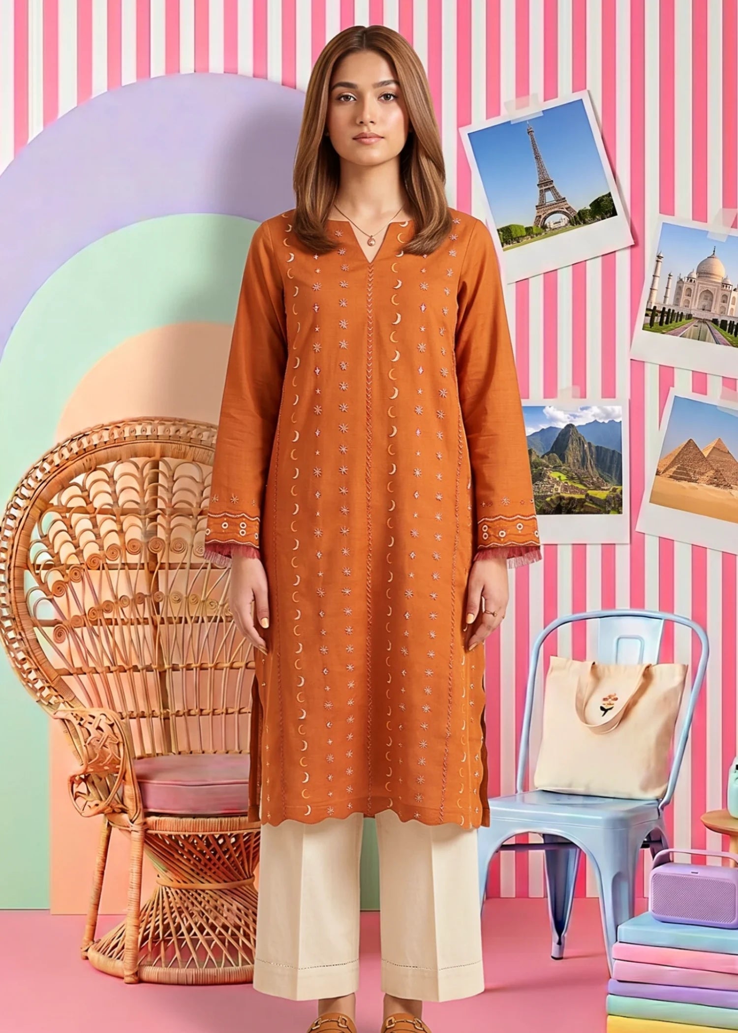 lawn Kurta Set in Amber
