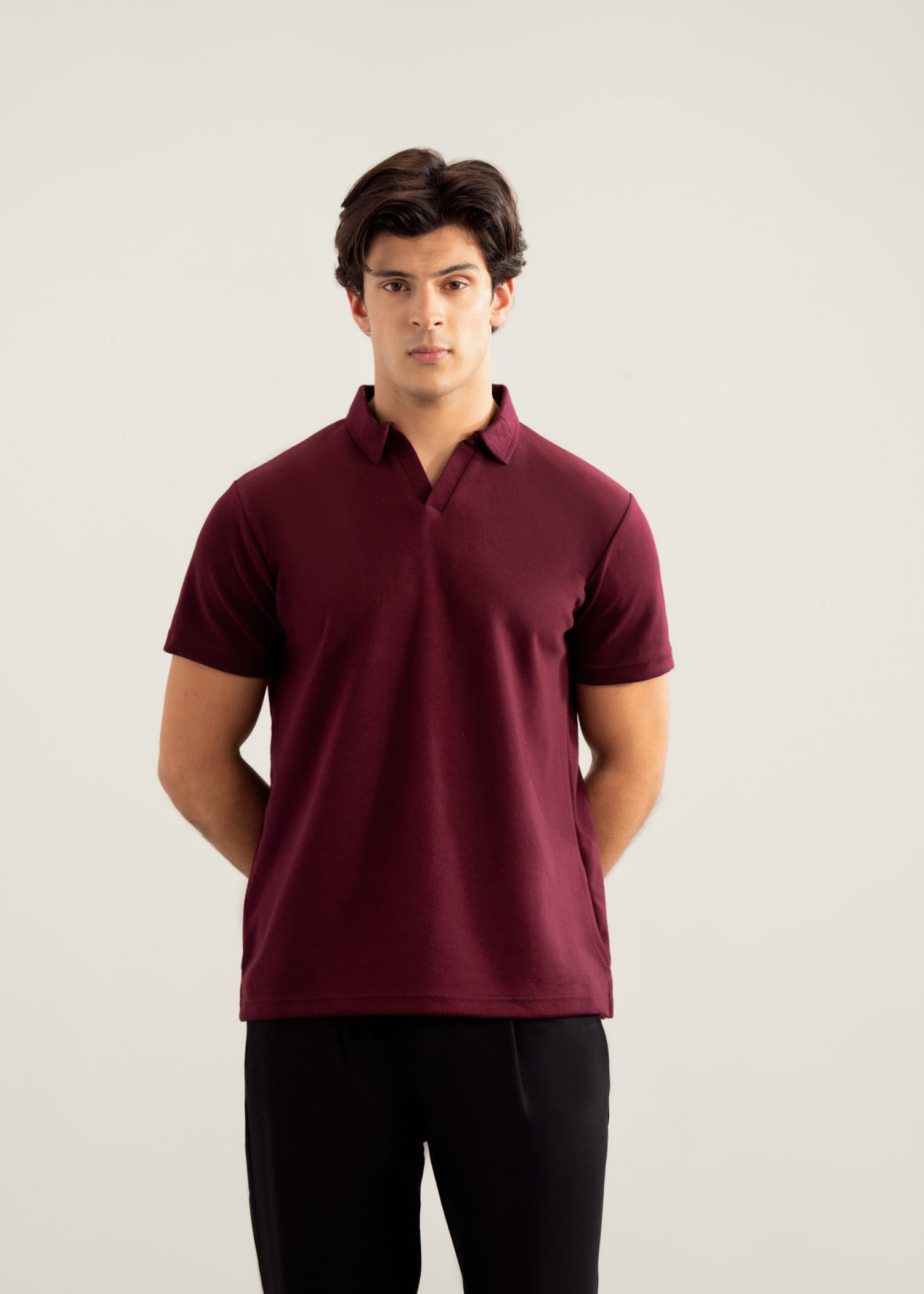 interlock knit Polo Shirt in Maroon