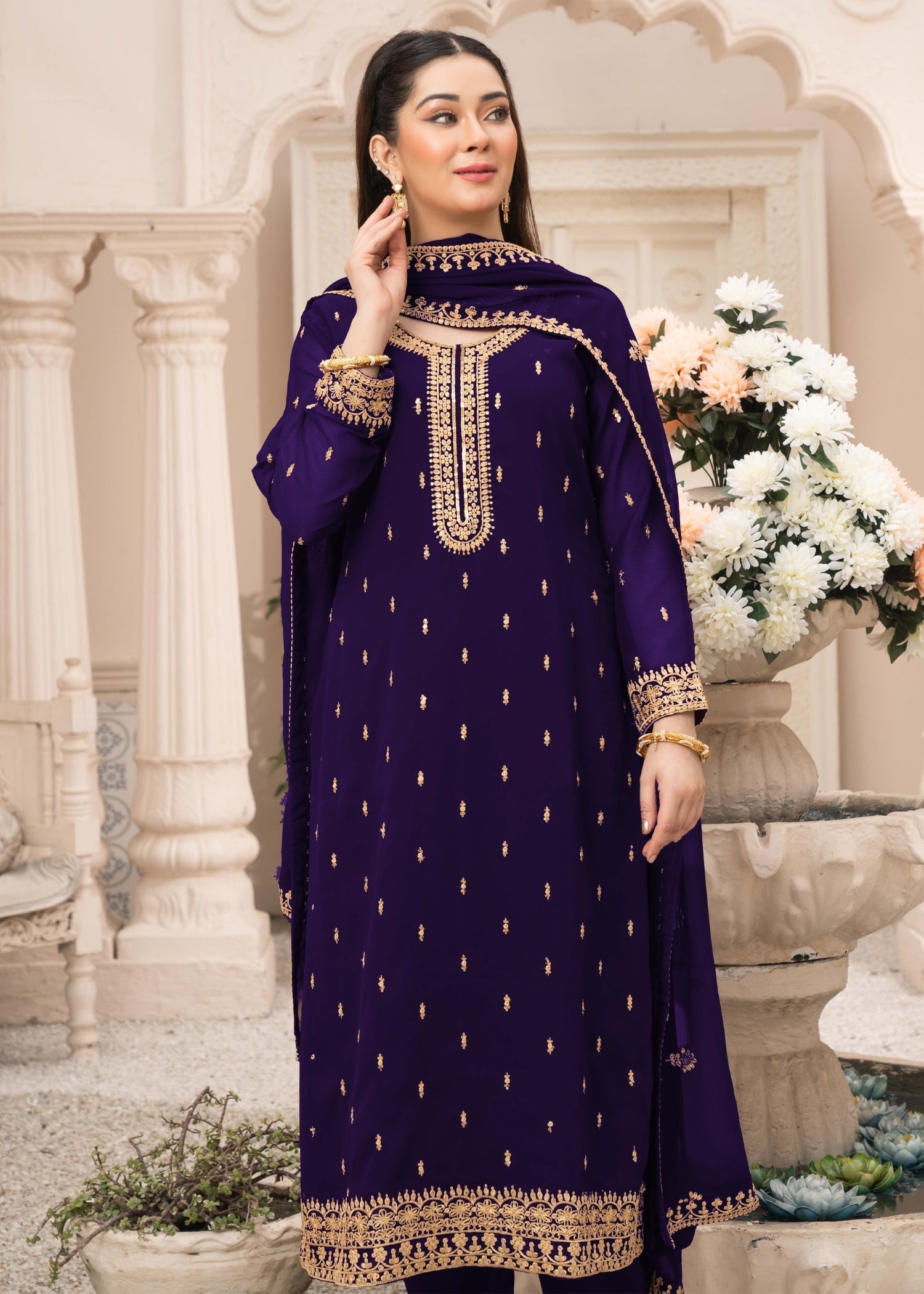 chiffon Kurta Set in Purple