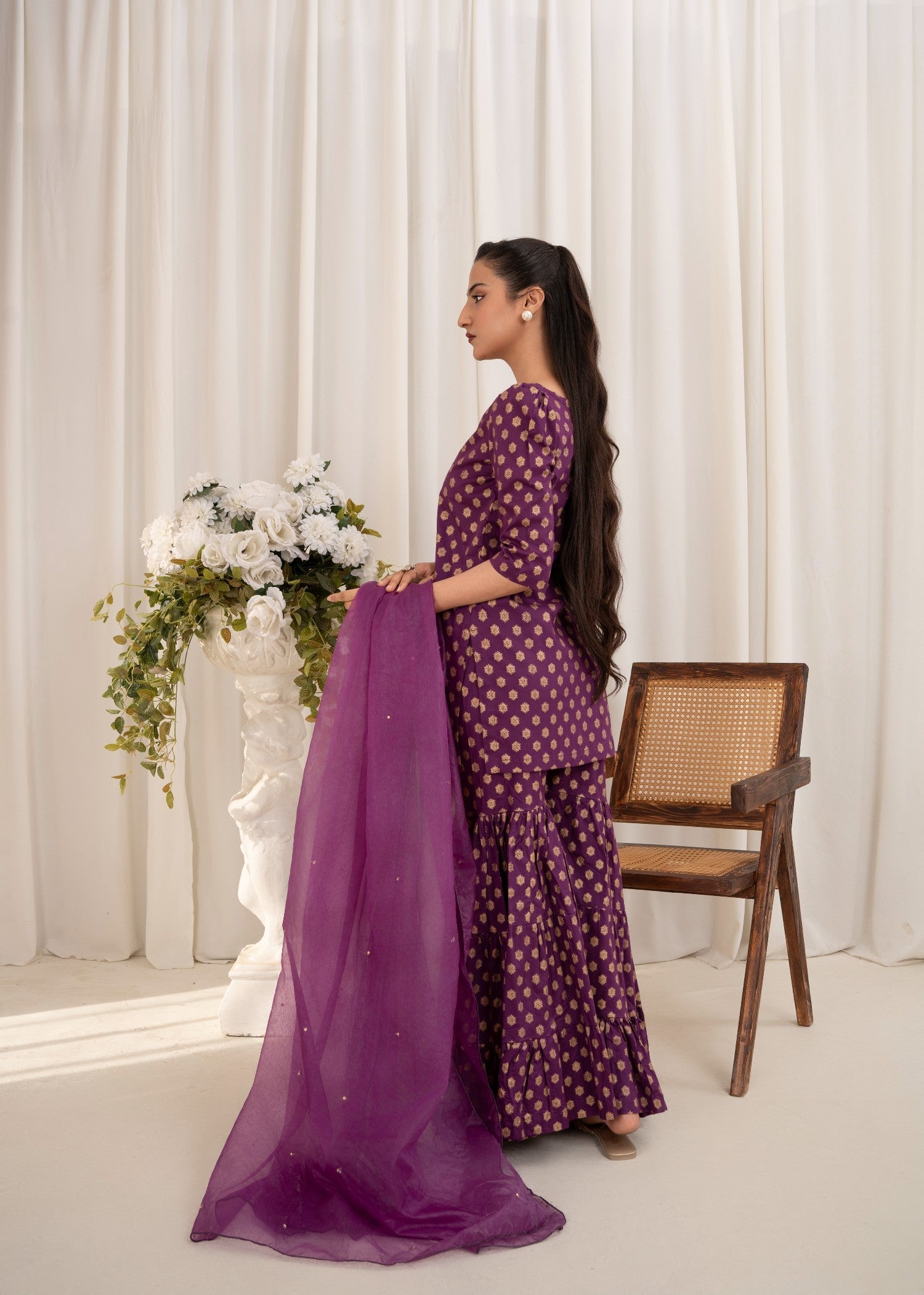 lawn Gharara in Purple