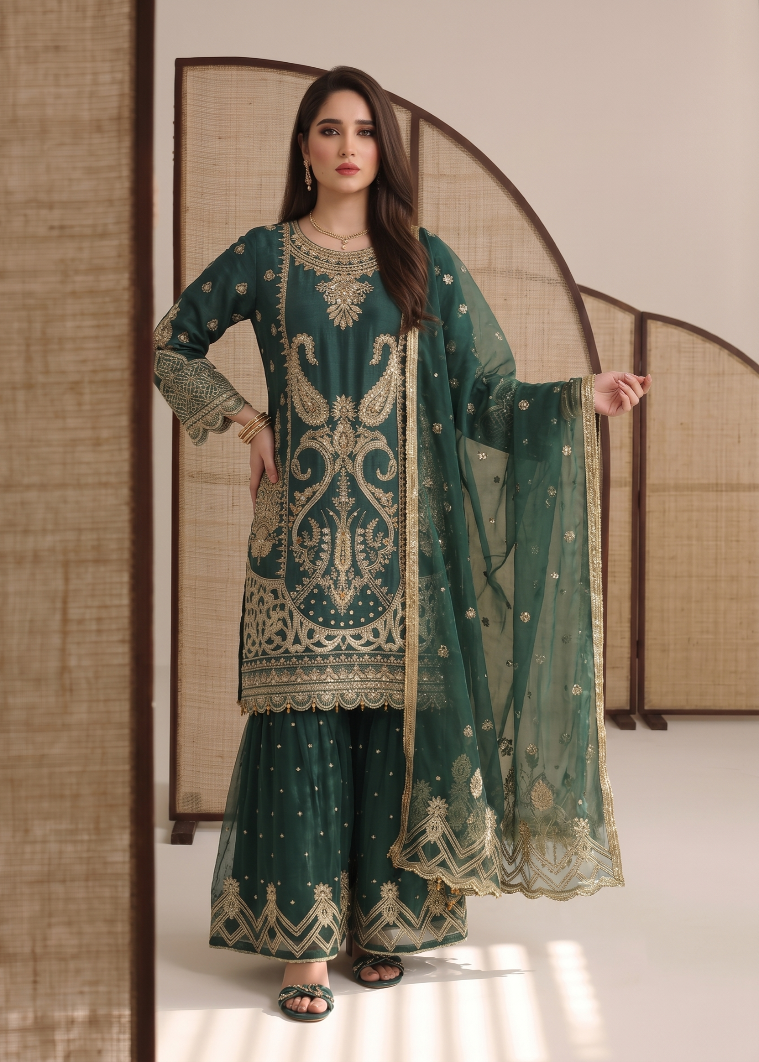 organza Gharara in Teal