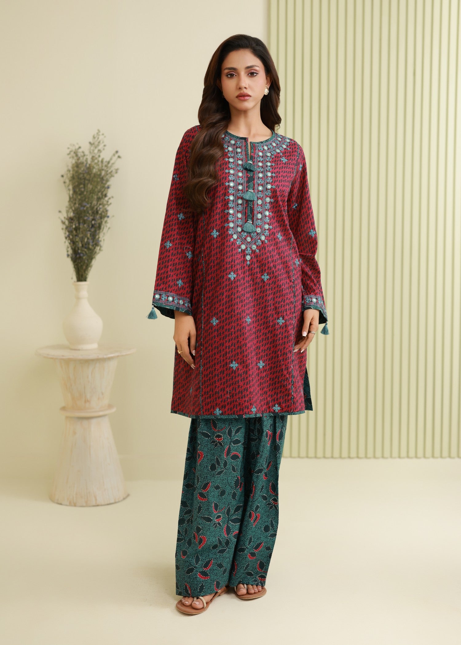 lawn Unstitched in Blood red