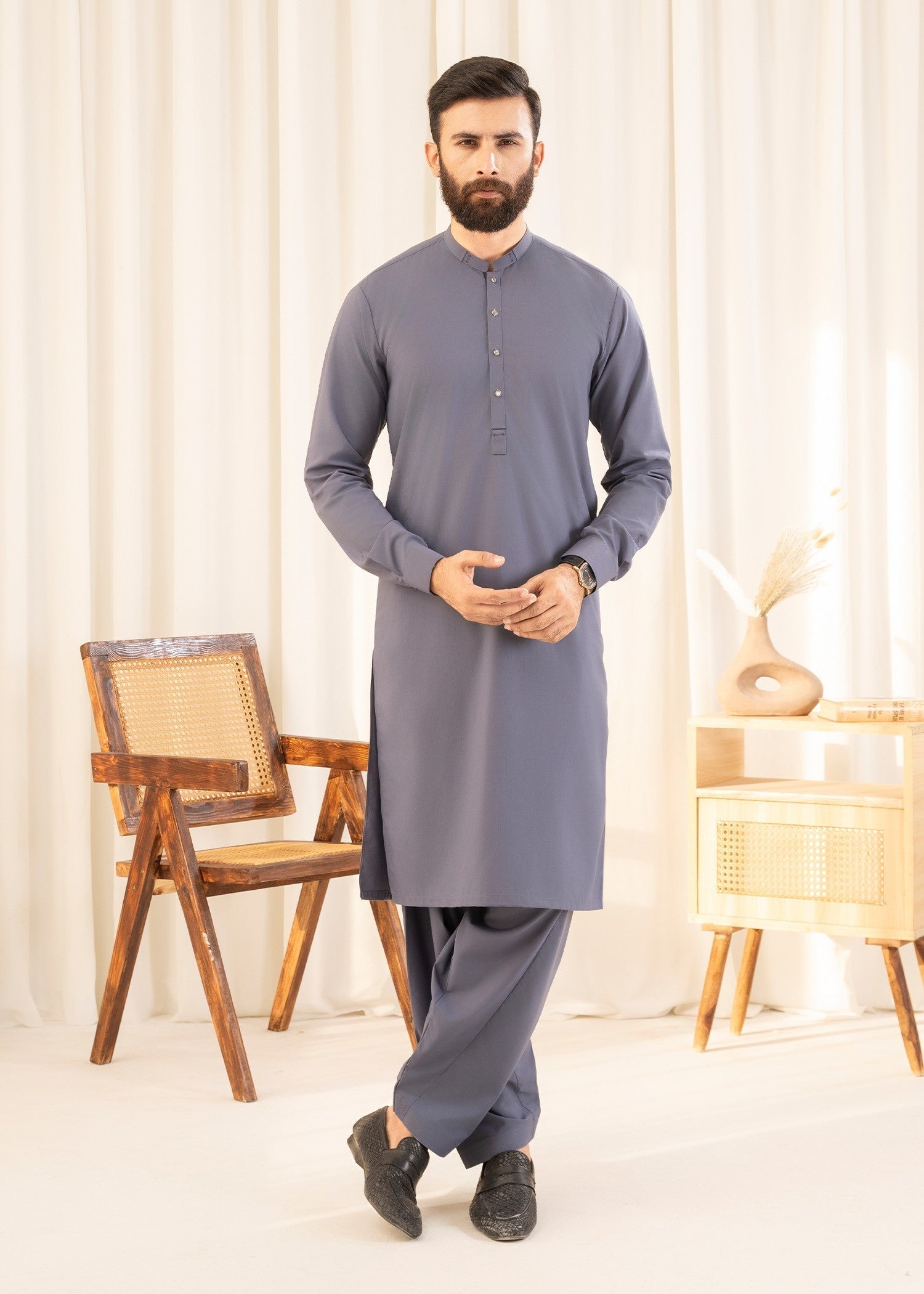 wash & wear Shalwar Kameez in Slate blue by Buraq