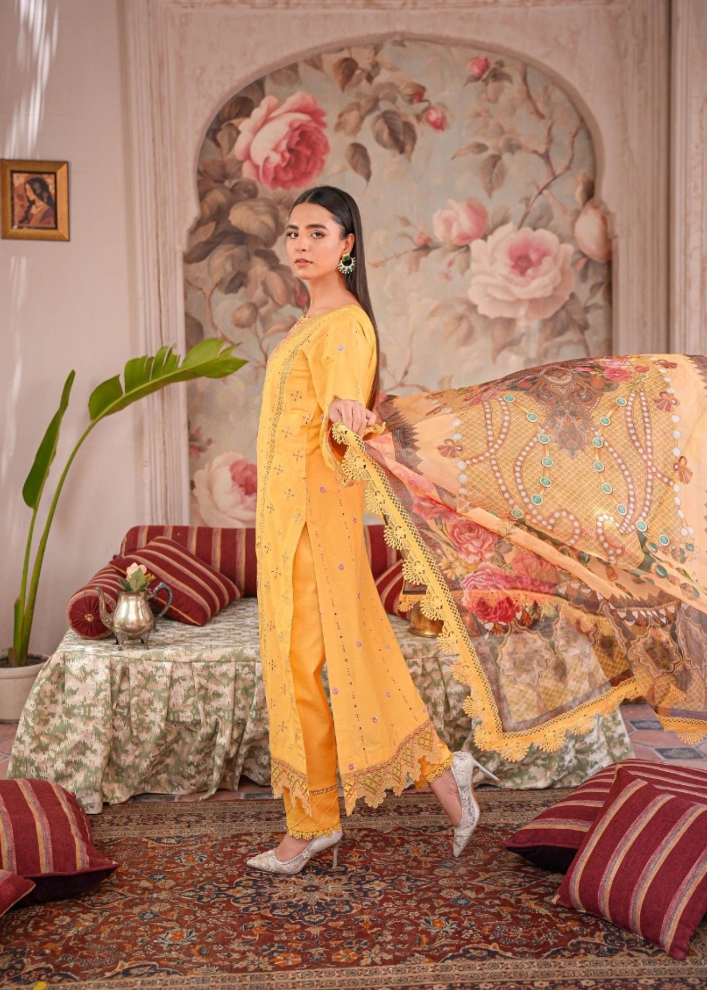 lawn Kurta Set in Mari gold