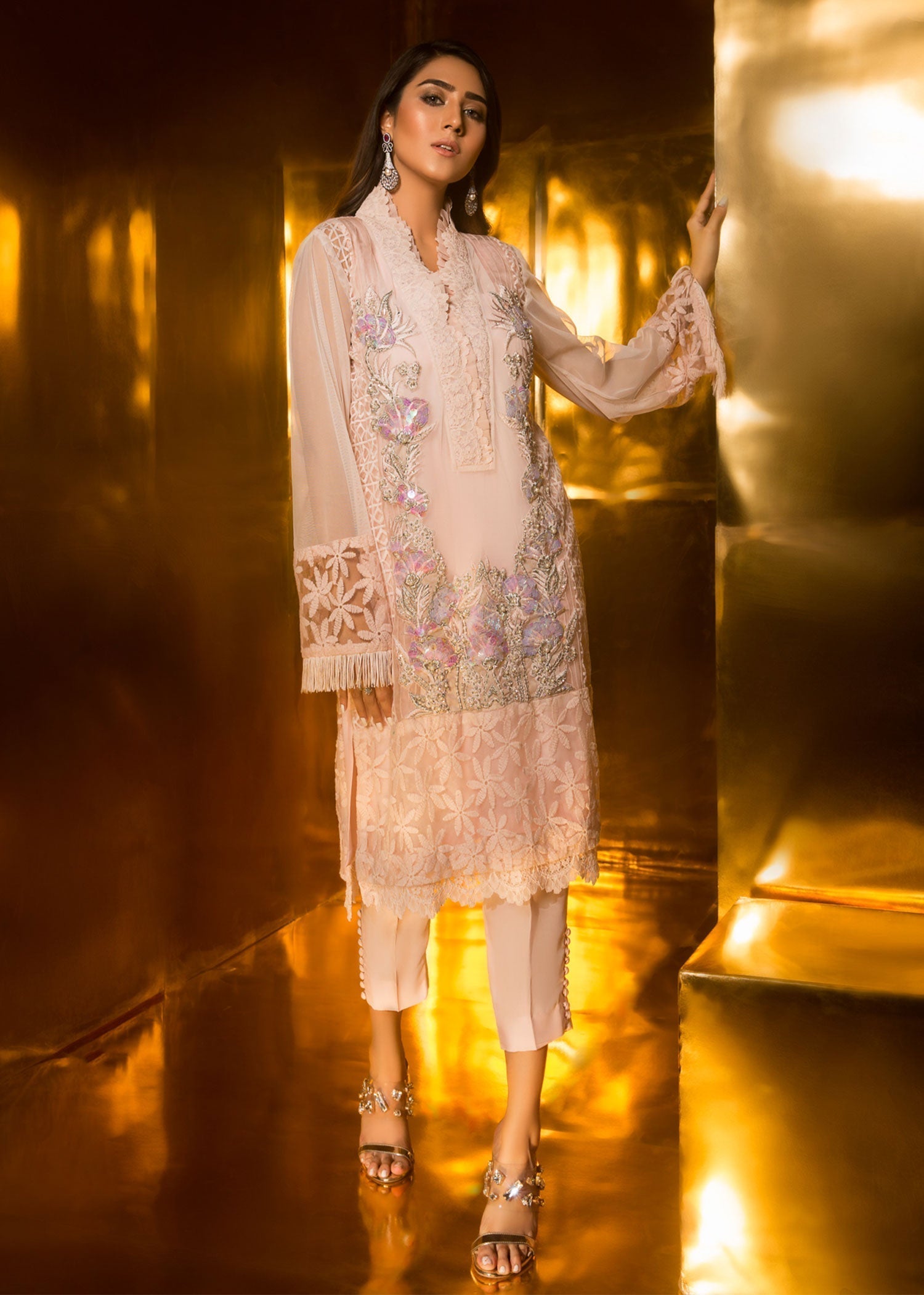 organza Kurta Set in Pastel pink
