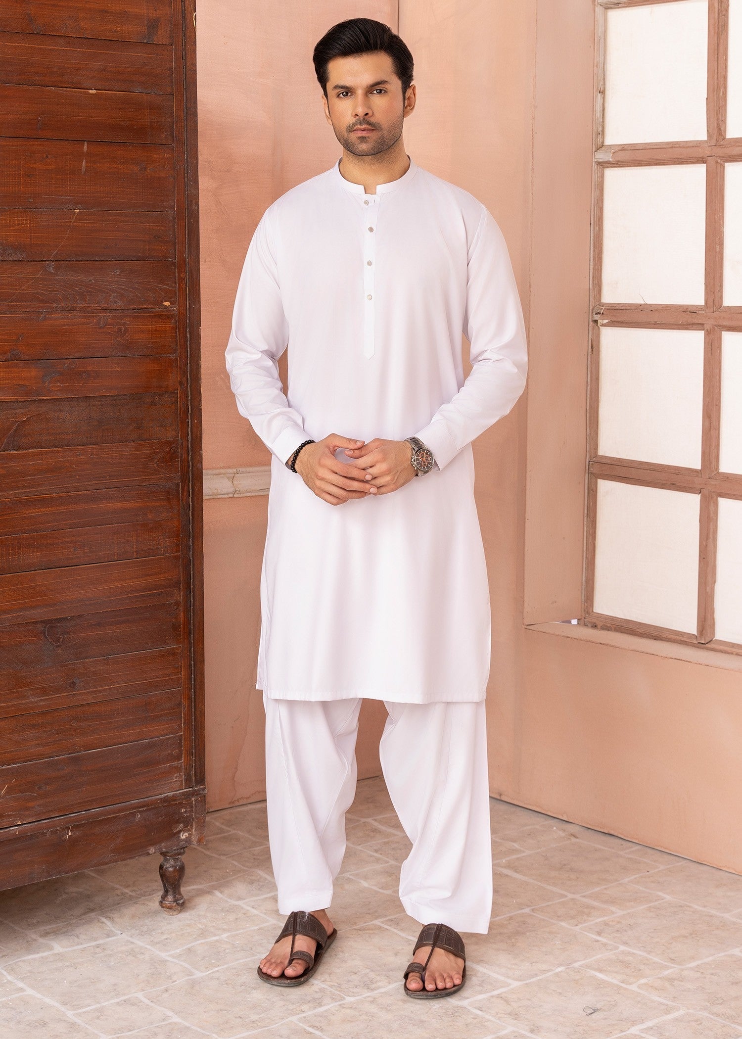 wash & wear Shalwar Kameez in Pearl white by Buraq