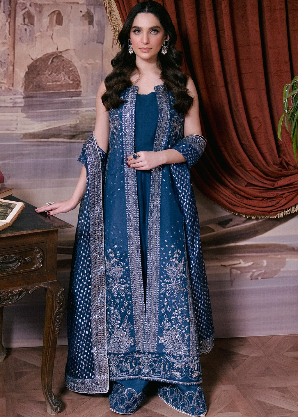 raw silk Unstitched in Royal blue