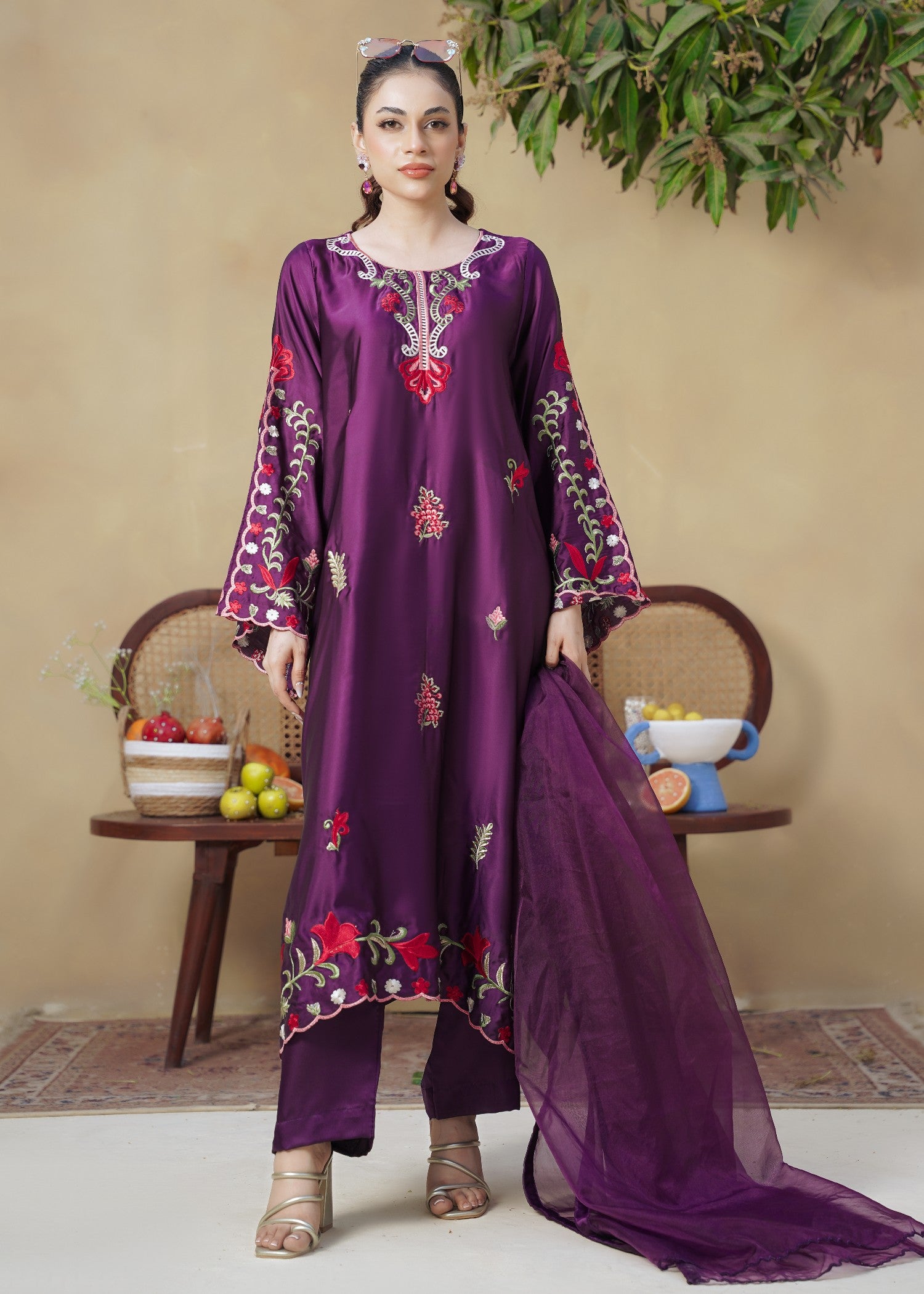 silk Kaftan in Plum