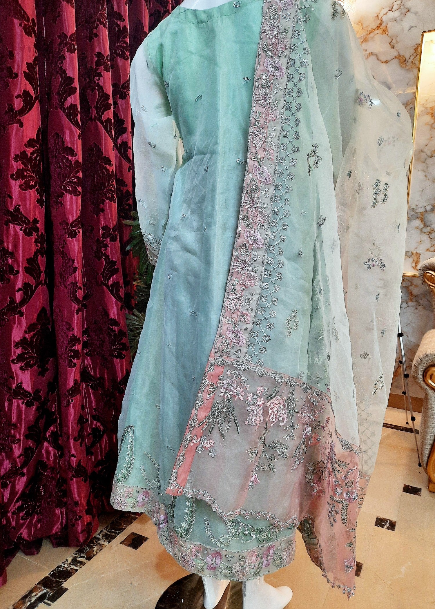 organza Unstitched in Light blue