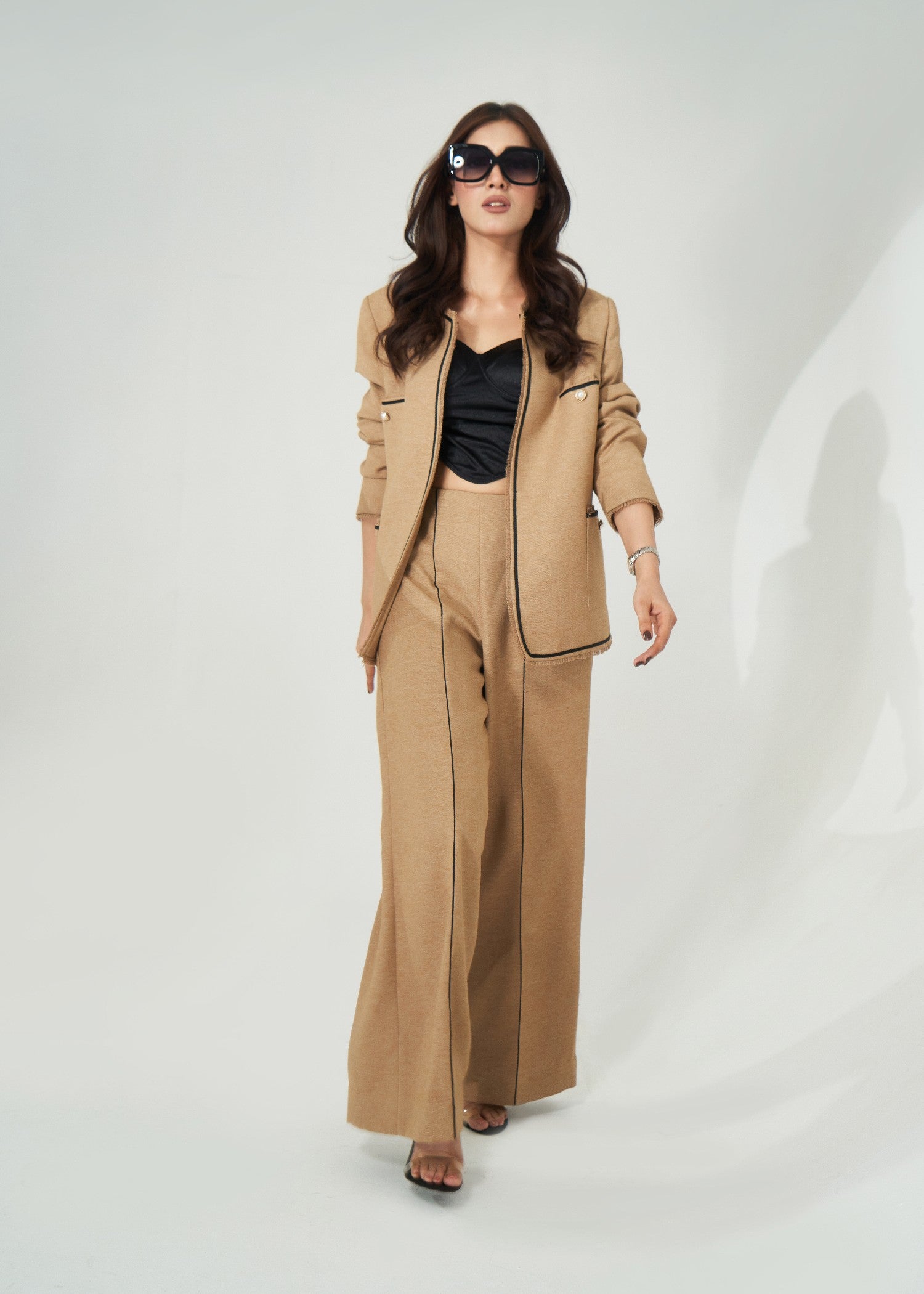 tweed wool Suits in Camel brown