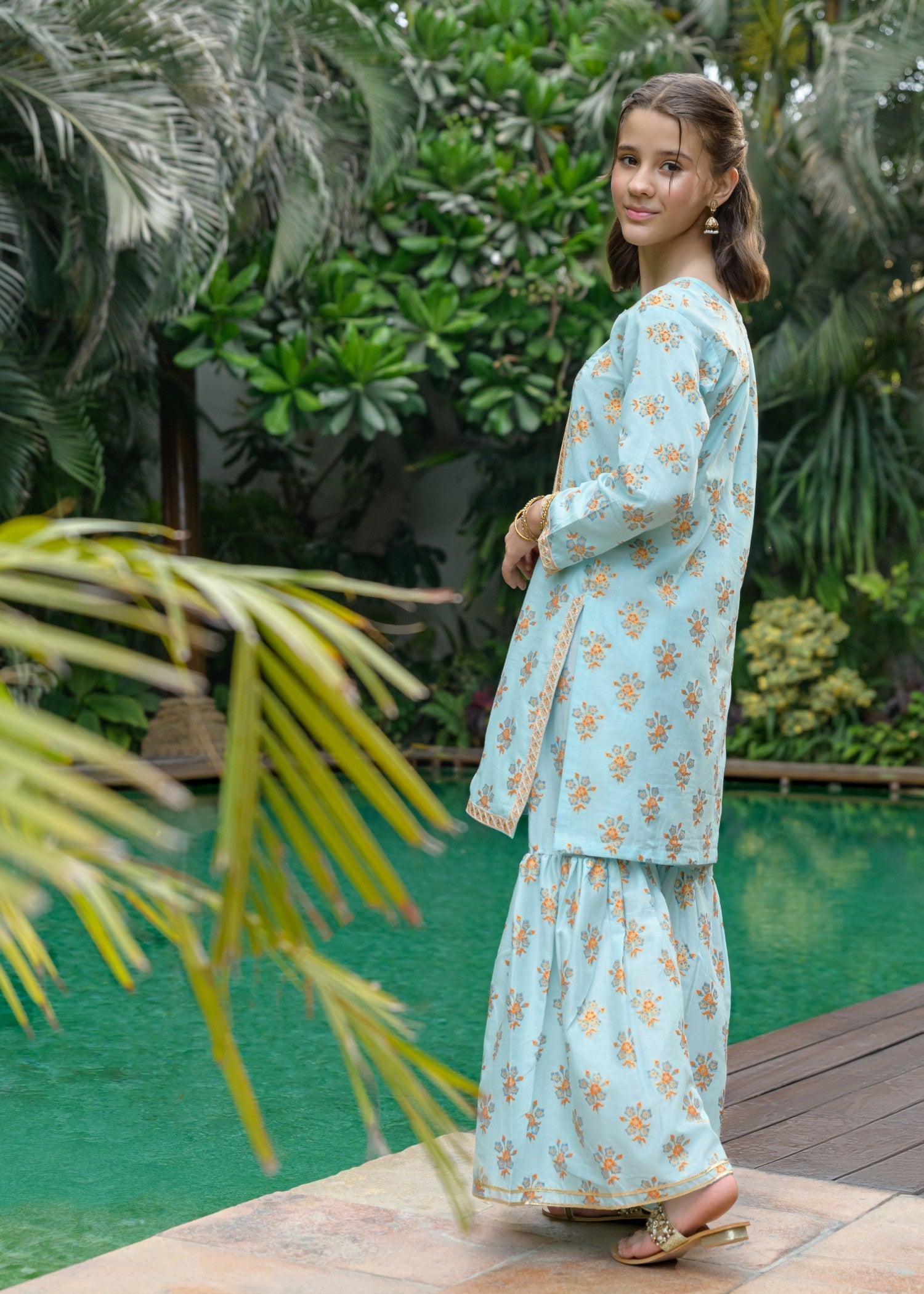 lawn Gharara in Turquoise
