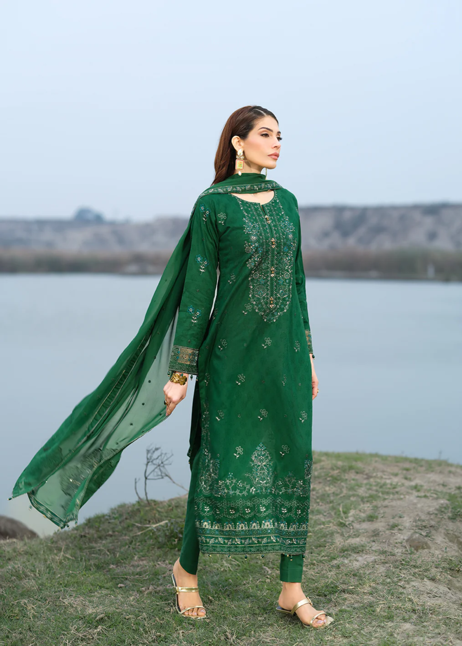 jacquard Kurta Set in Green