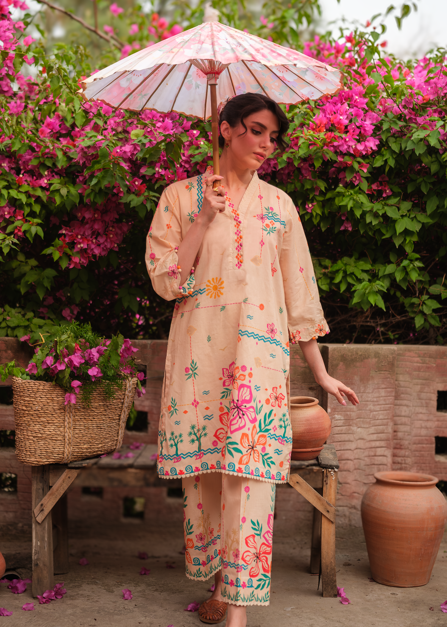 cambric Co Ord Sets in Peach pink