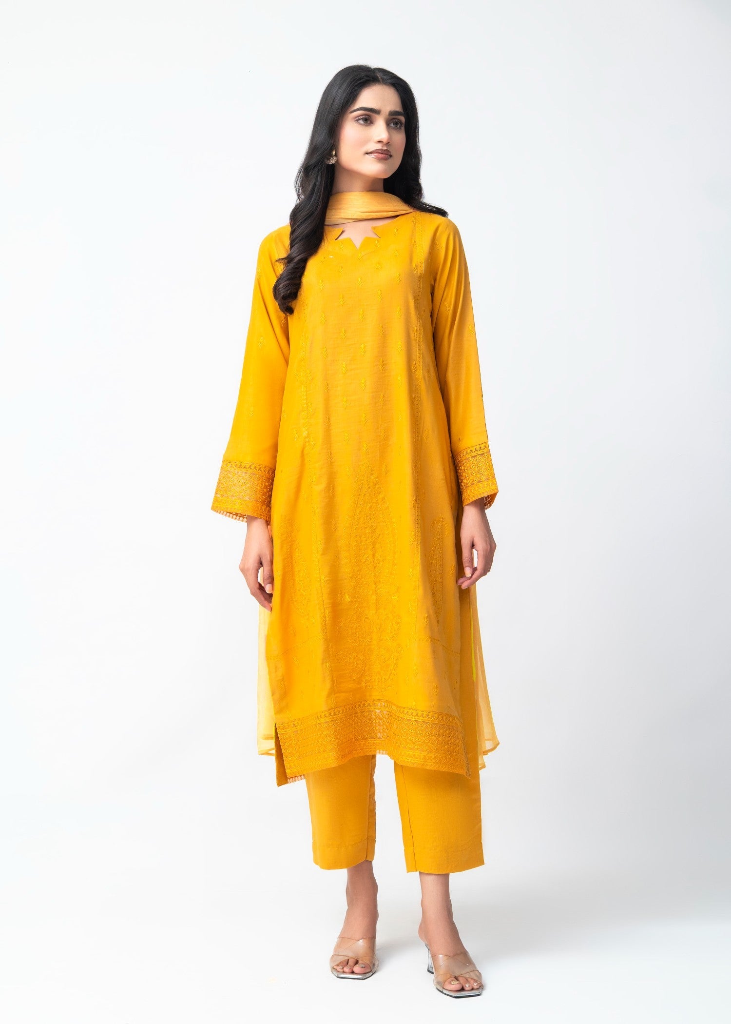 khaddar Kurta Set in Amber