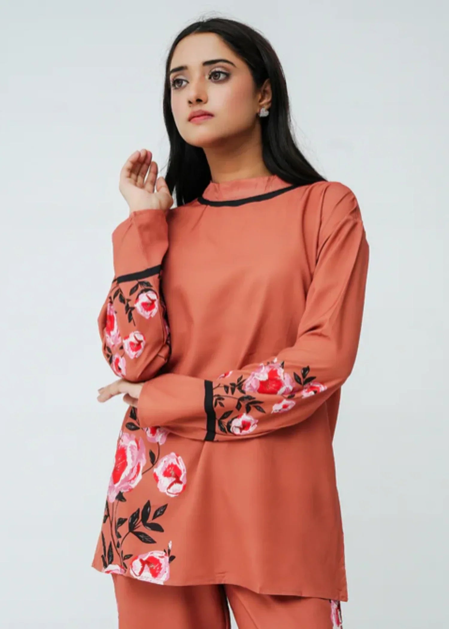 crepe polyester Co ord Sets in Peach orange